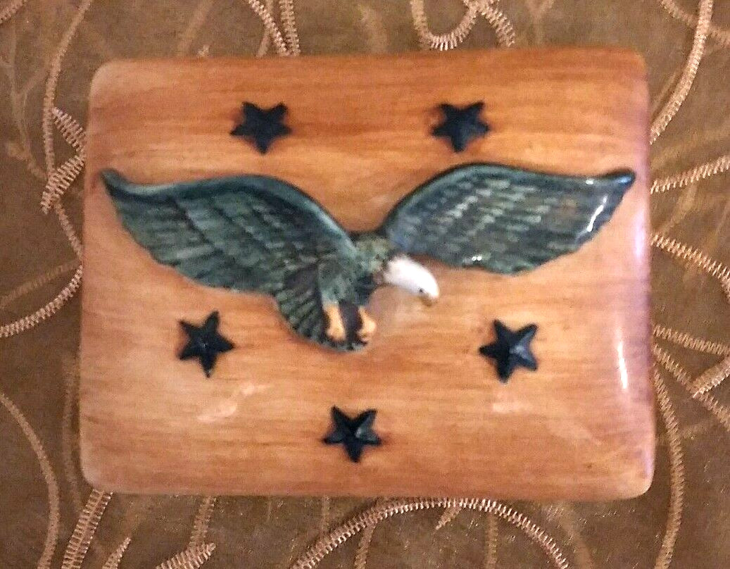 Pennsbury Pottery Ceramic Cigarette Trinket Box Patriotic Bald Eagle Stars USA