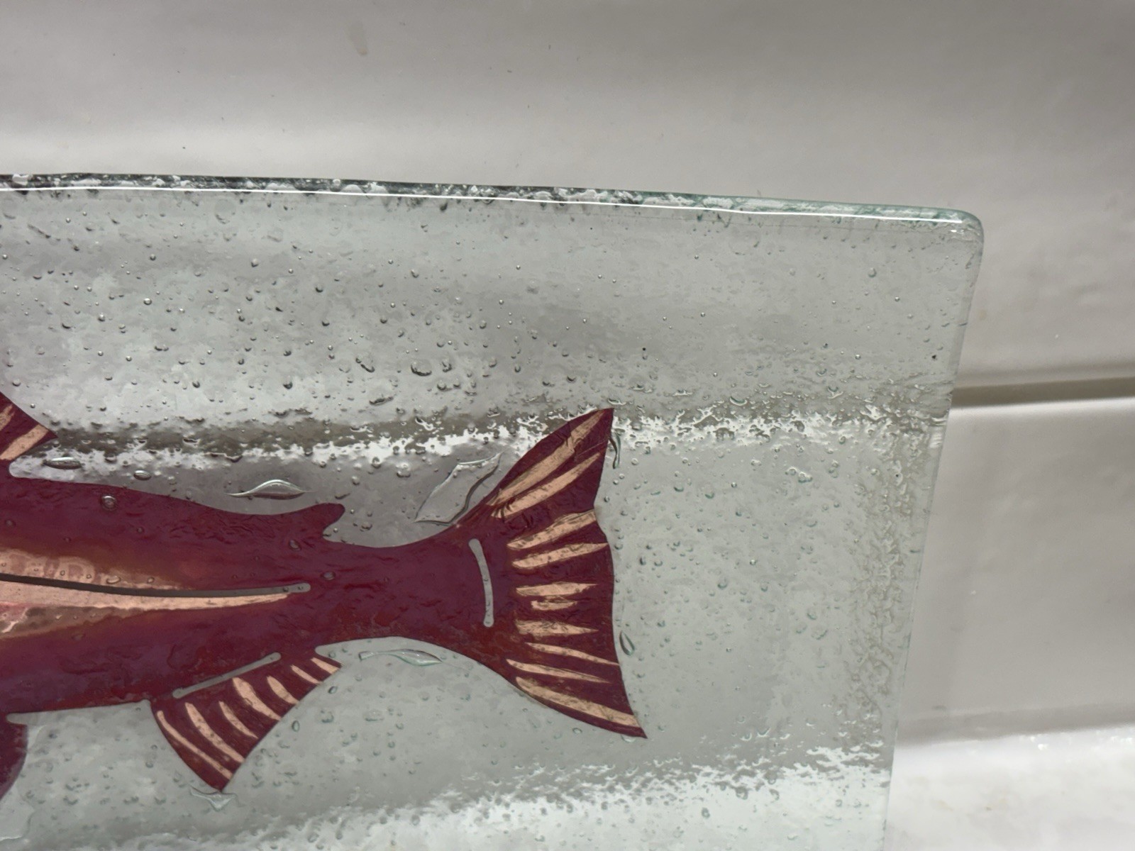 Jones Glassworks Copper Salmon Fish Fused Glass Curved Serving Plate Platter