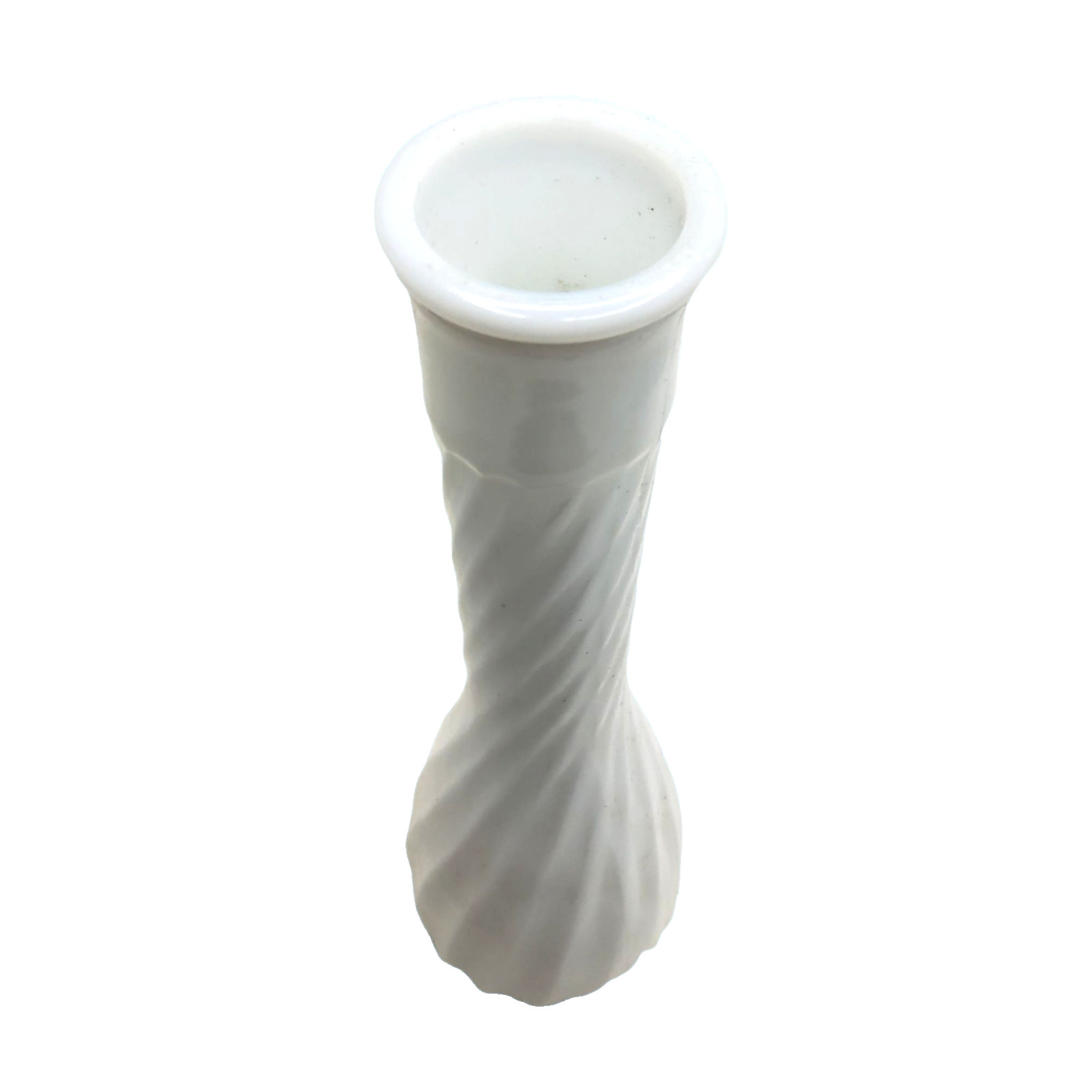 vintage hoosier milk glass swirled spiral vase 9″ tall x 1.25″ dia top opening