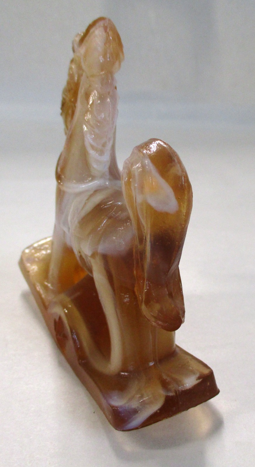 VINTAGE ALBERT BOSTON CARMEL COLOR SLAG GLASS ROCKING HORSE