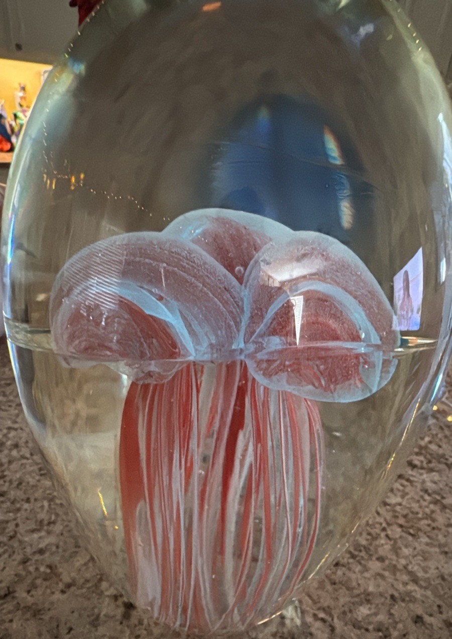 Vintage Extra Large 9” Glass with 3 Jellyfish Art Glass Paperweight Glows 8 Lbs