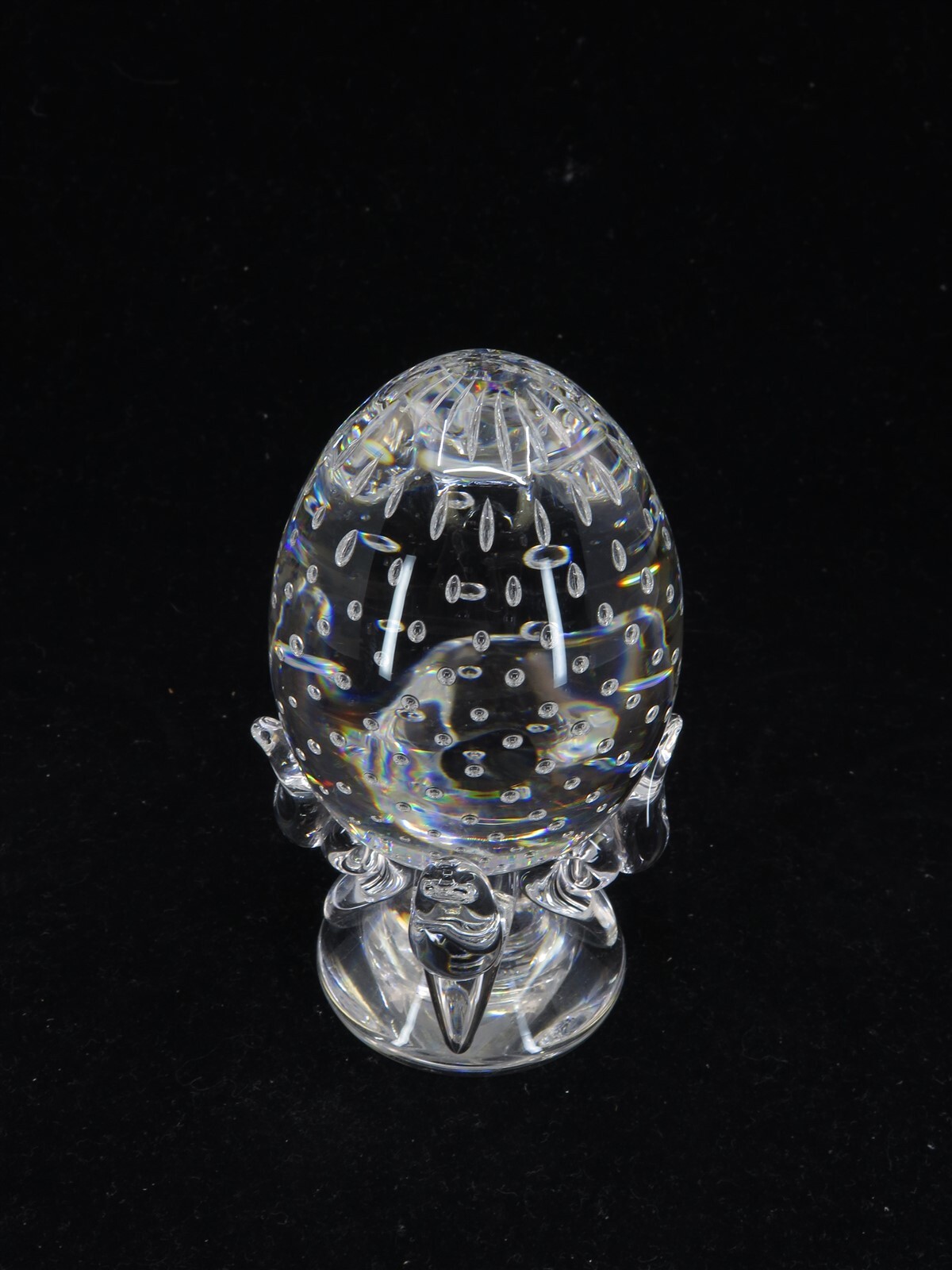 Steuben Crystal Controlled Bubble Egg Figurine Paperweight by Lloyd Atkins