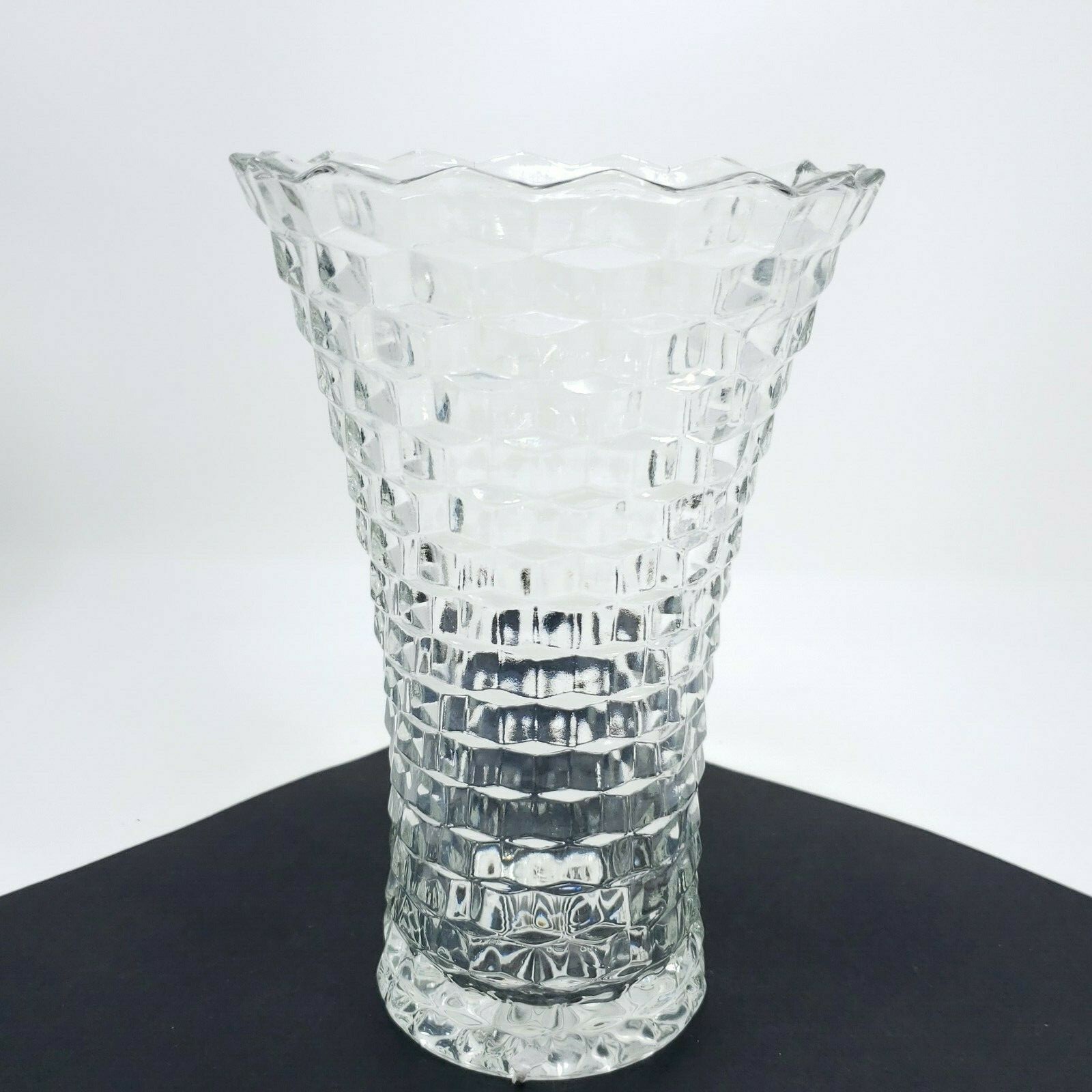 8″ Vintage HOMCO Whitehall Cube Cubist Glass Flared Flowers Vase