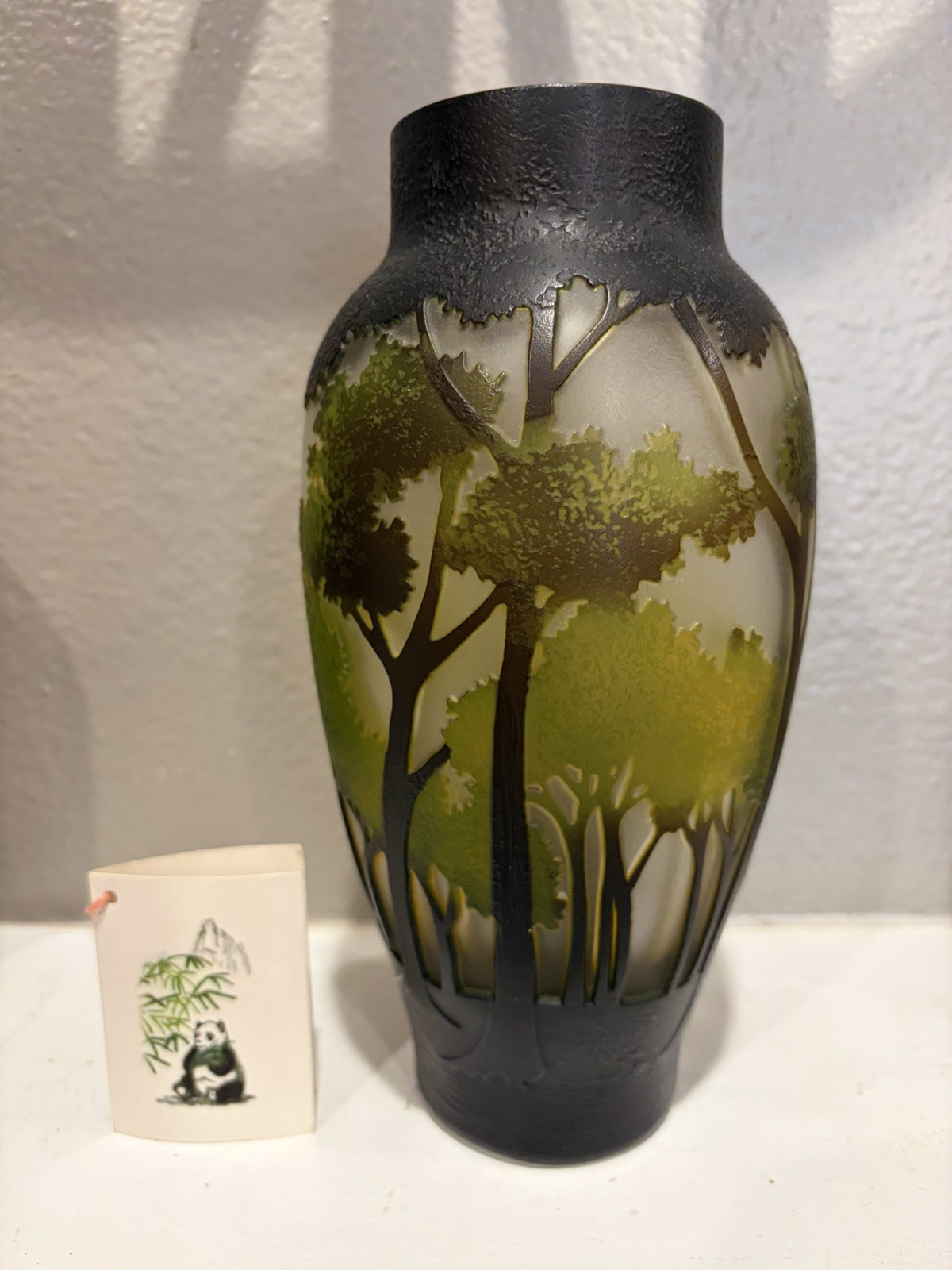 Contemporary Vase Styled AfterEmile Gallé Nouveau Cameo Landscape Art Glass 8.0″