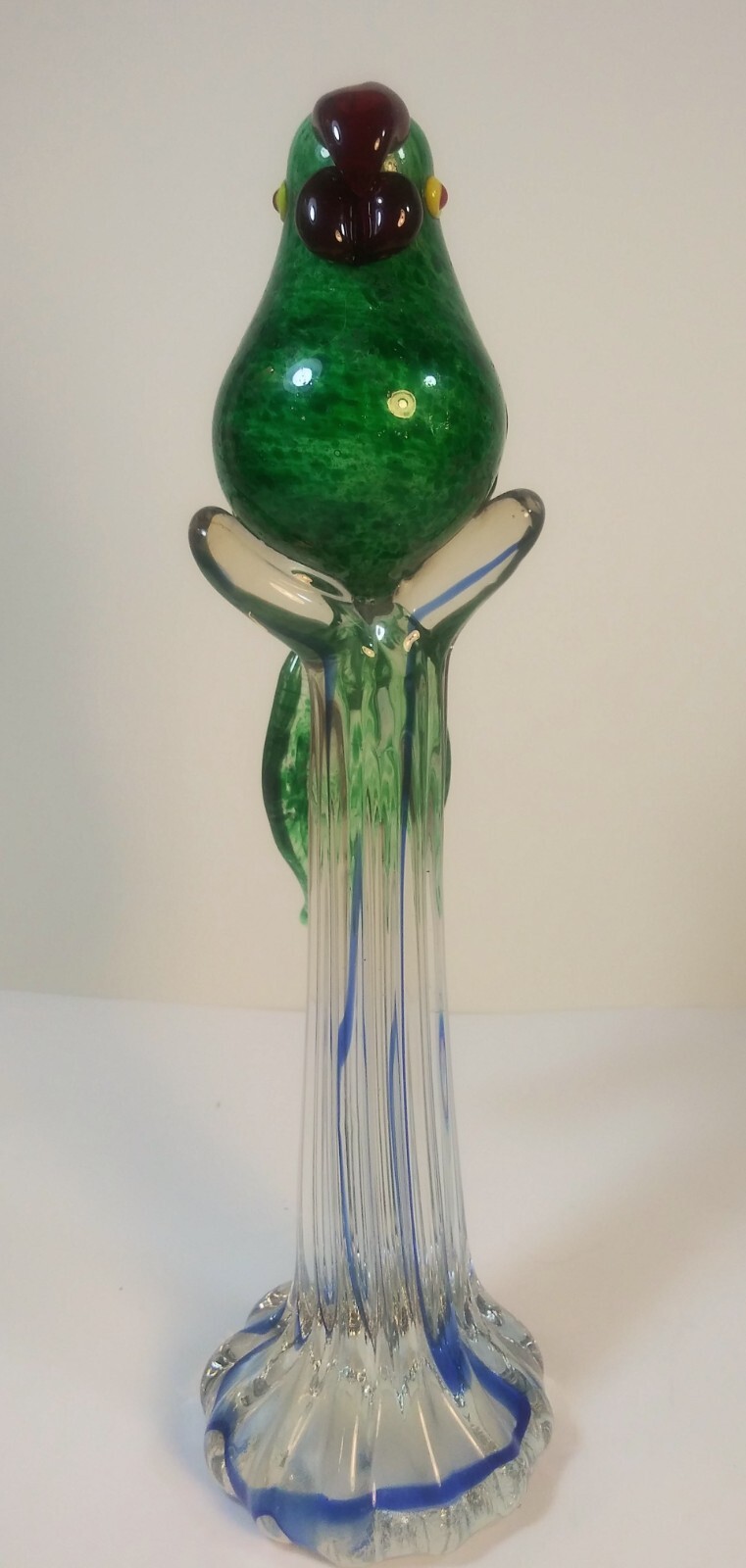 Hand Blown Green Glass Parrot Art Glass 11.5 Inches Tall
