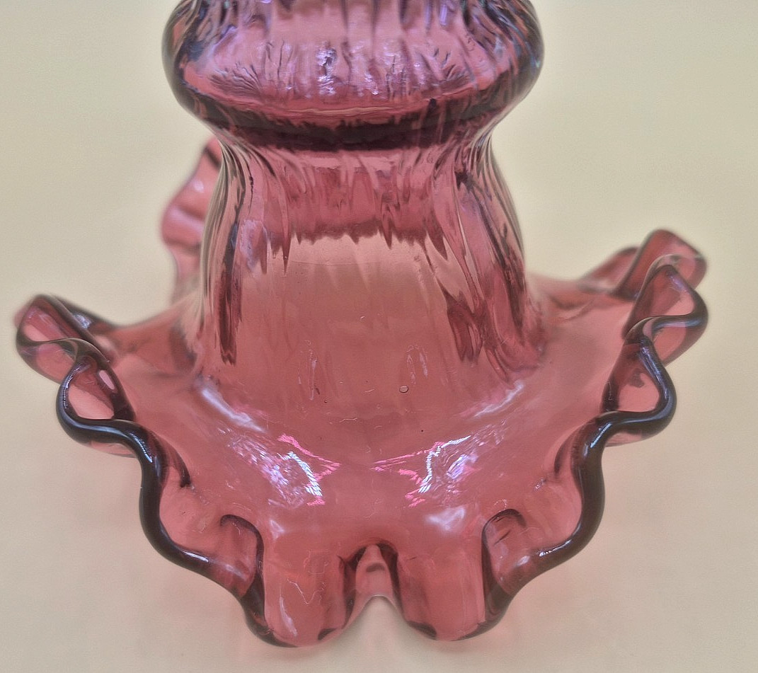 Fenton Mulberry Beaded Melon Ruffled Vase 5.5″ Glass Purple Blue & Mint
