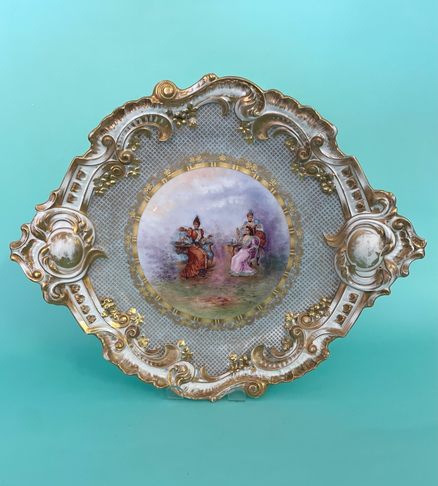 Antique Straus, Lewis & Sons Limoges Handpainted Portrait Plaque Tray Signed