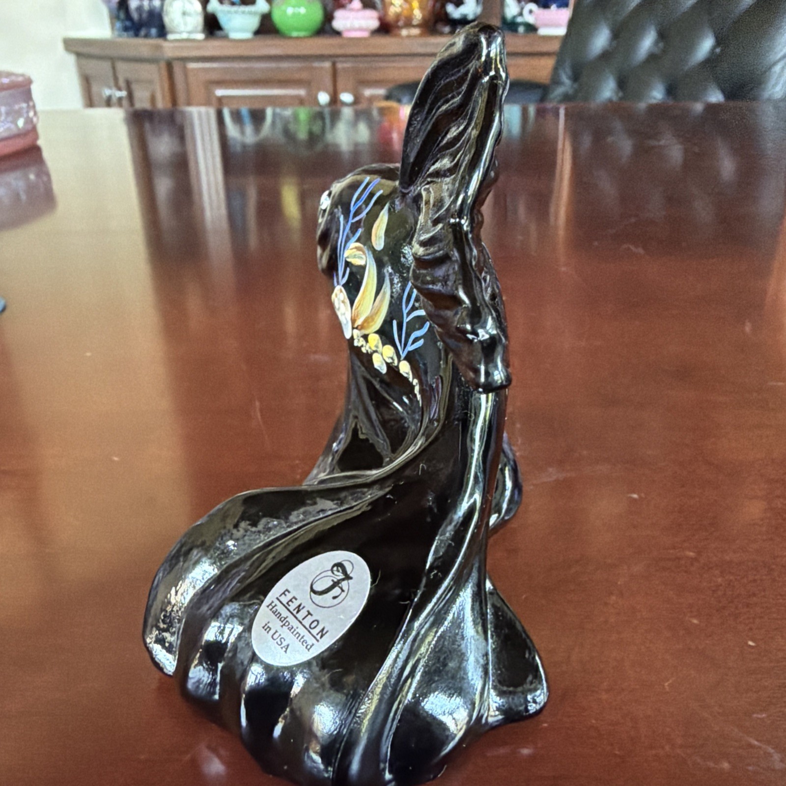 Fantastic Fenton Glass Black Ebony Koi Fish/Asian Goldfish Hand Painted Signed