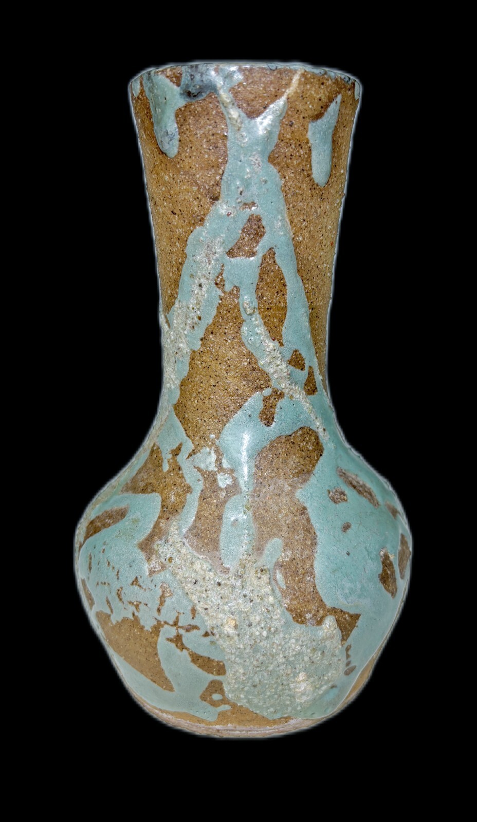 7” Studio Pottery Art Vase Textured Brown & Teal Signed Heavy Abstract Modern