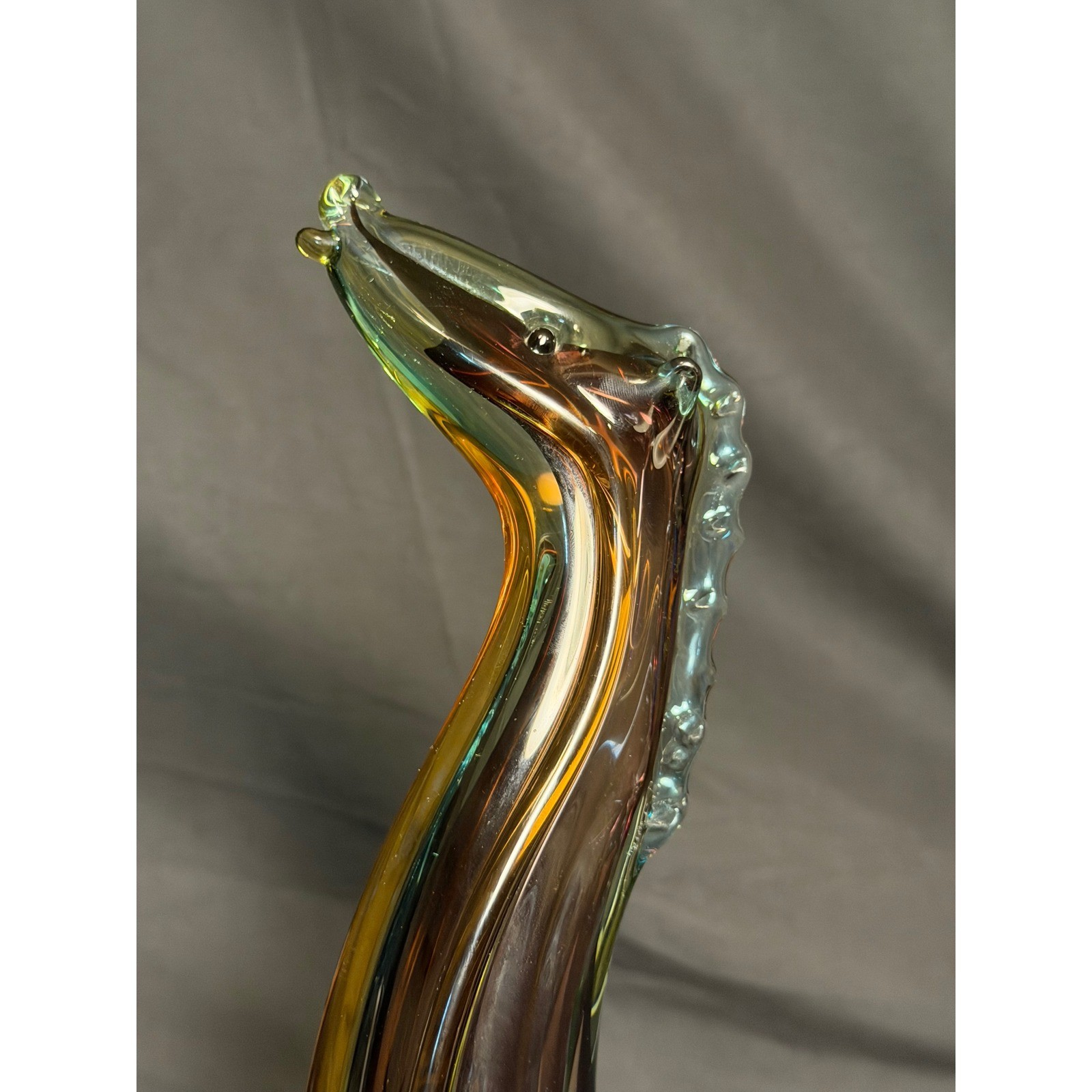 Art Glass Giraffe Figurine France Sommerso Amber Green Vintage Signed