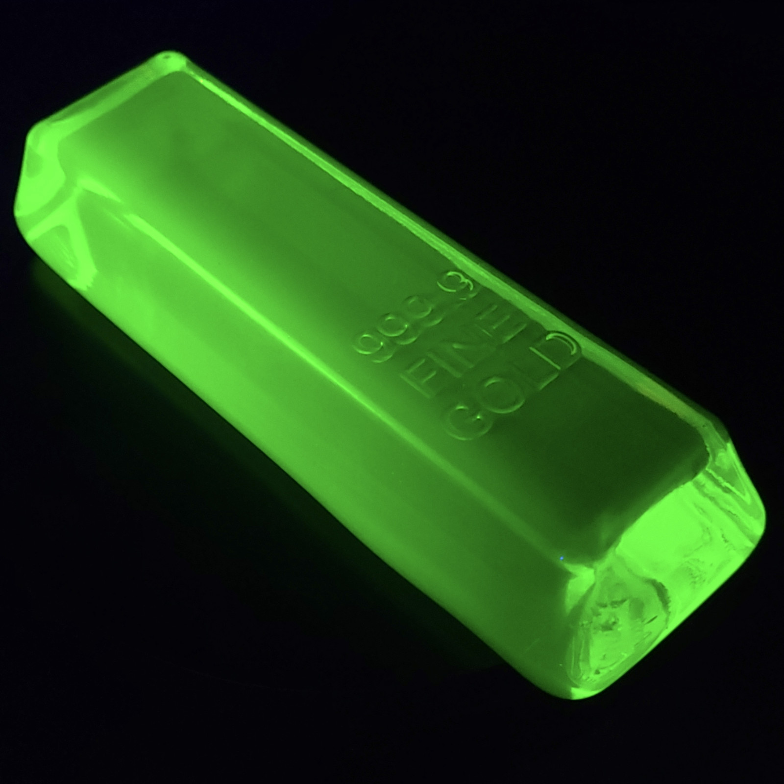 Vaseline Uranium Glass Figurine Ingot “Fine Gold 999.9” Uranium Yellow Glass