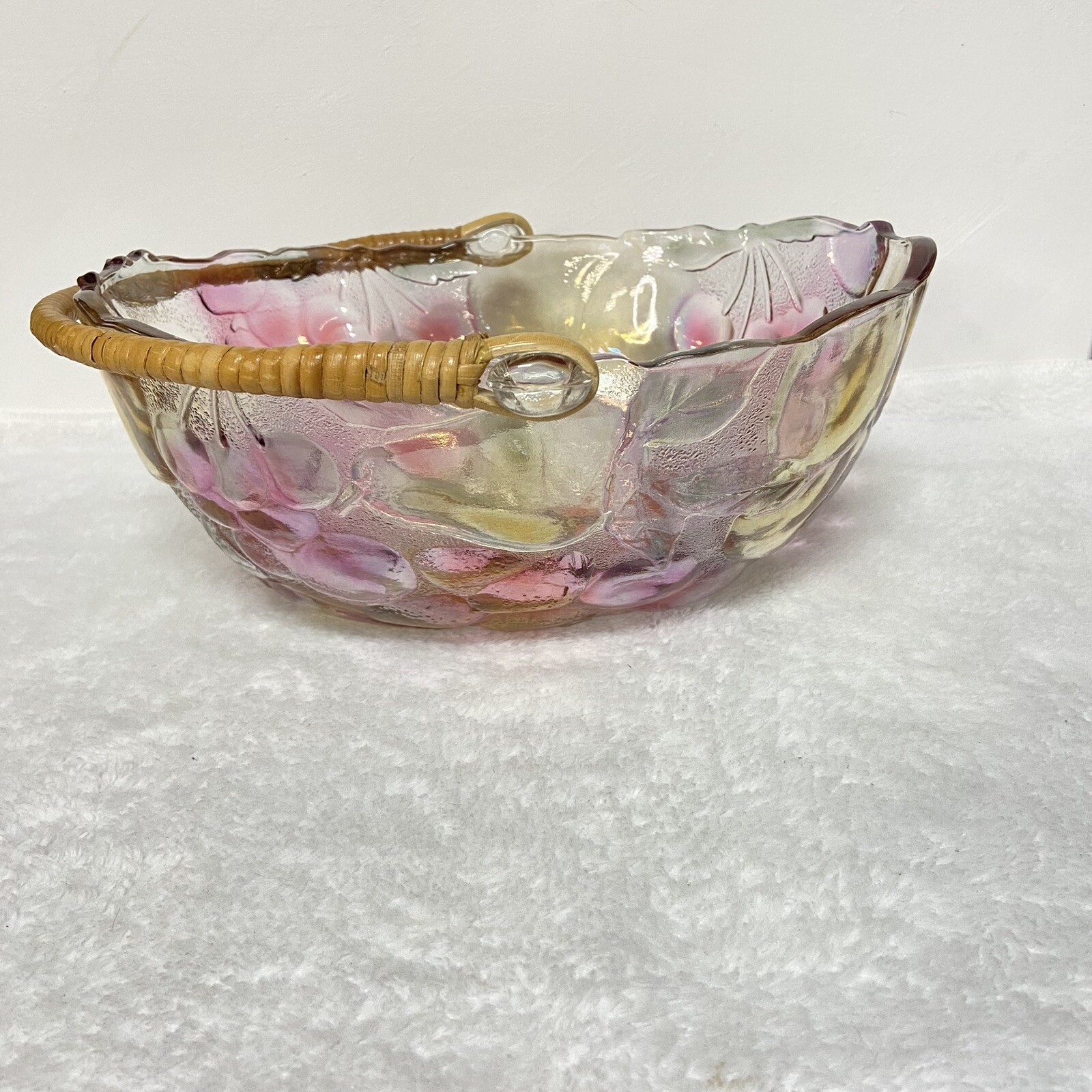 Vintage Libby Glass Oval Basket Orchard Fruit Style Bowl with Wicker Handle
