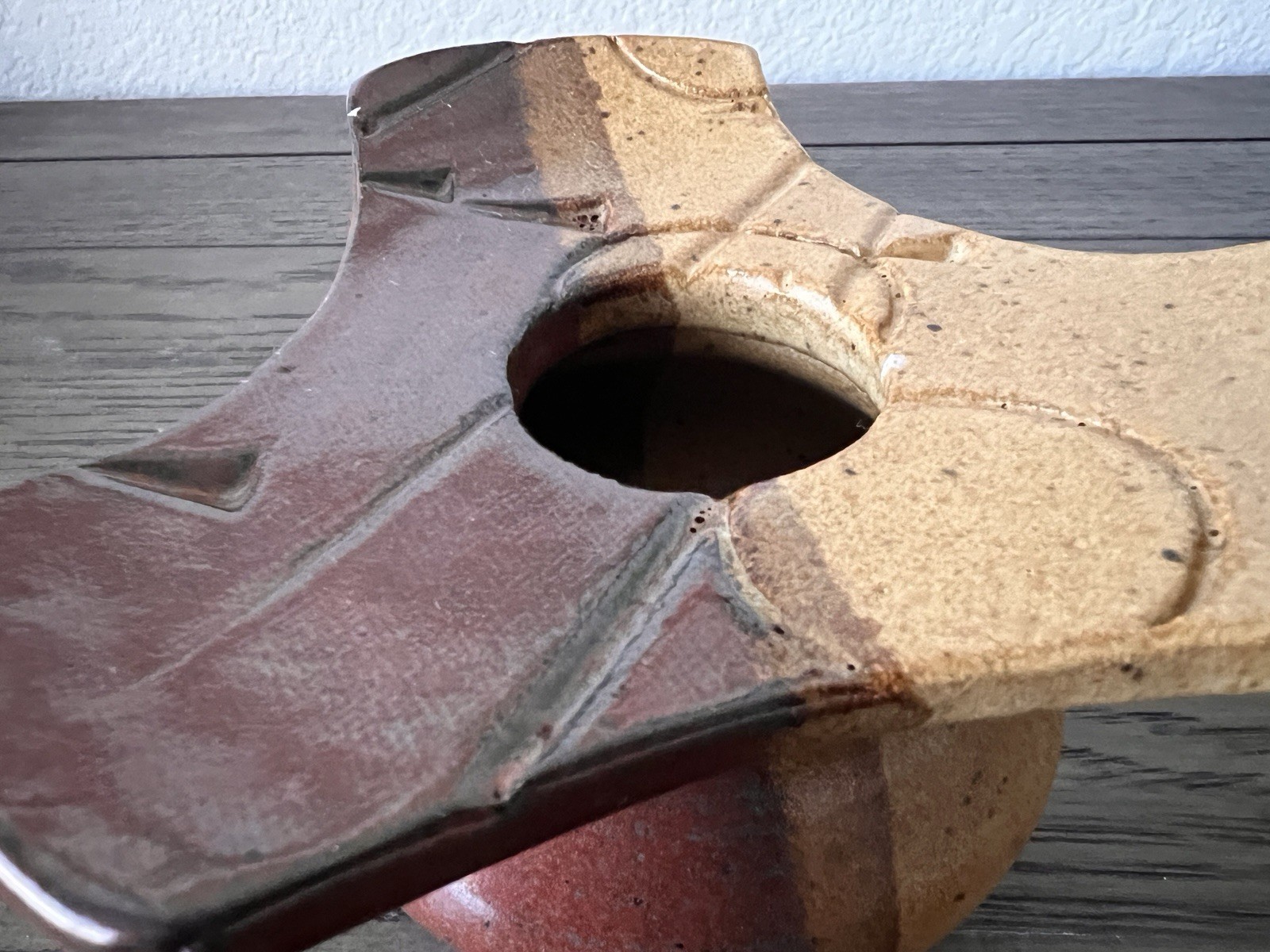 Vintage Studio Pottery Abstract Ikebana Vase with Flower Frog Artist Signed 3″ T