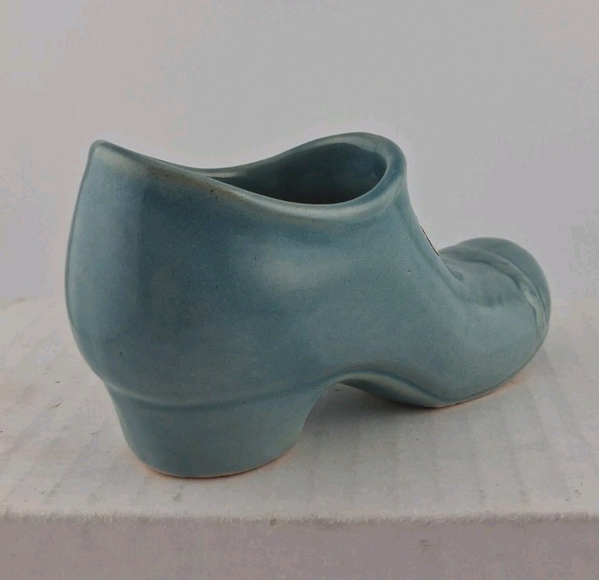 Vtg Rosemeade No. Dakota Pottery Women’s Button Shoe Figurine Blue Trinket Decor