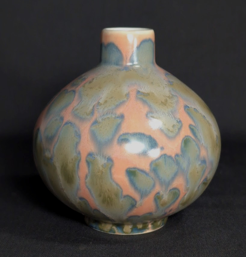 MCM Art Pottery Vase w/ Crystalline Glaze Pink Green Blue Porcelain Ceramic 5″