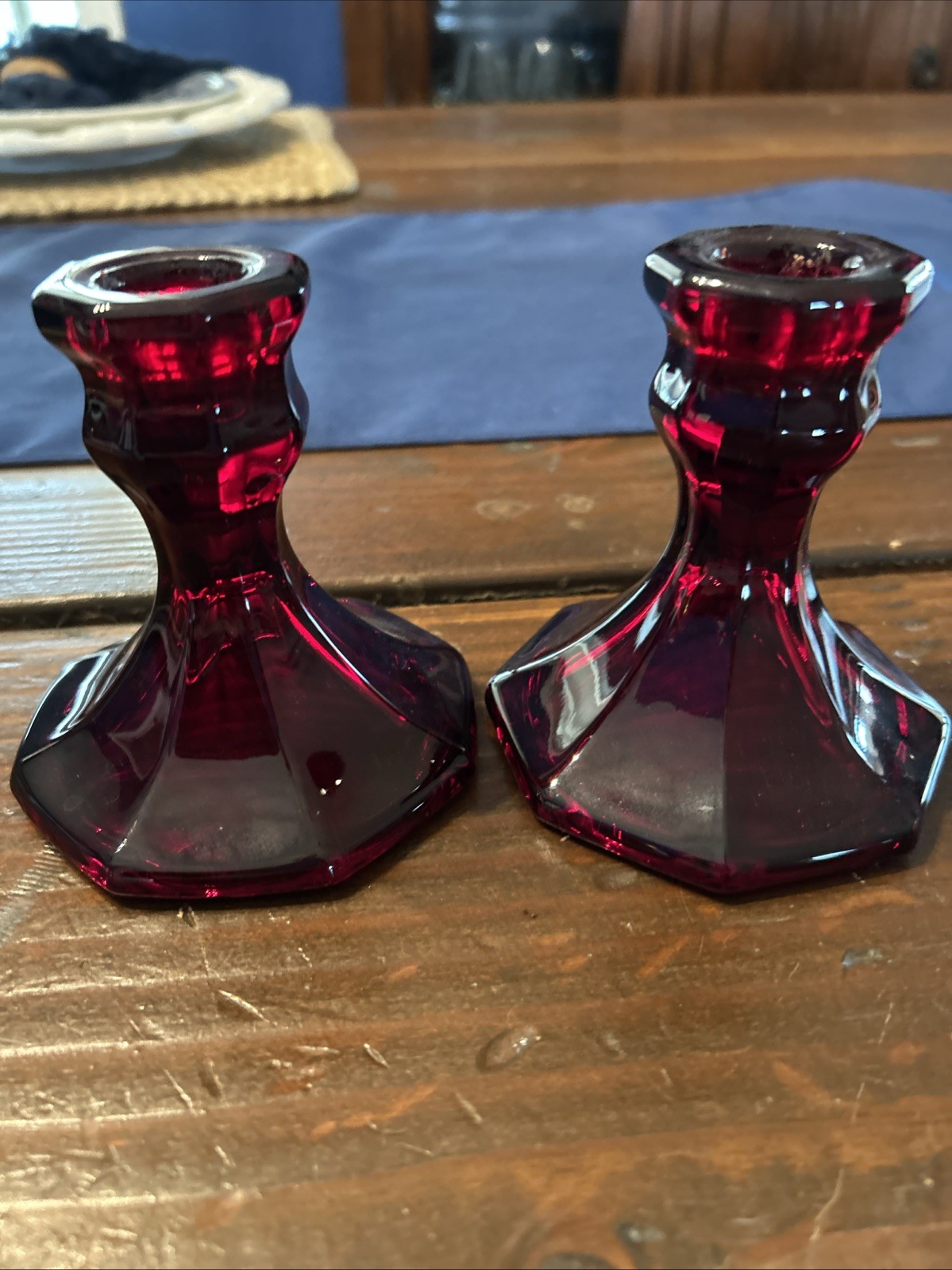Vintage ruby red glass candlesticks vintage
