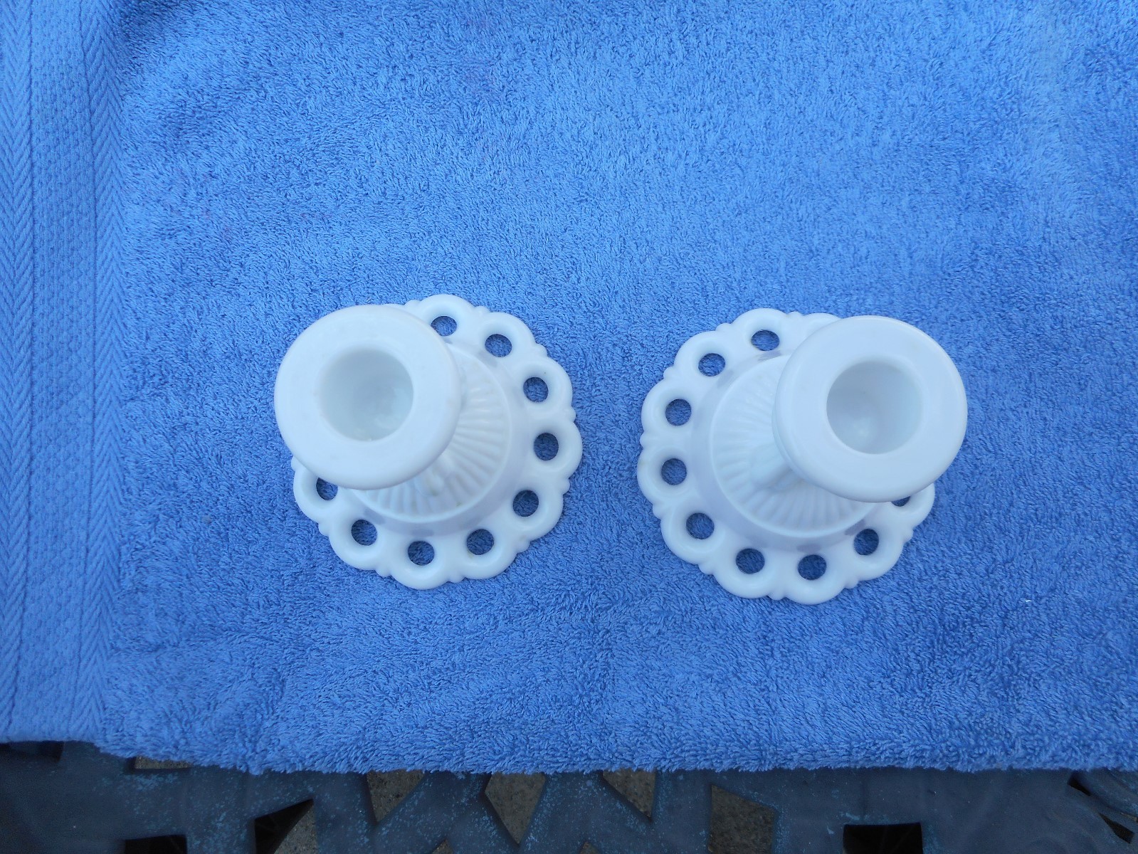 Vintage WESTMORELAND Milk Glass Candlestick Holders DORIC LACE w/ Labels Nos