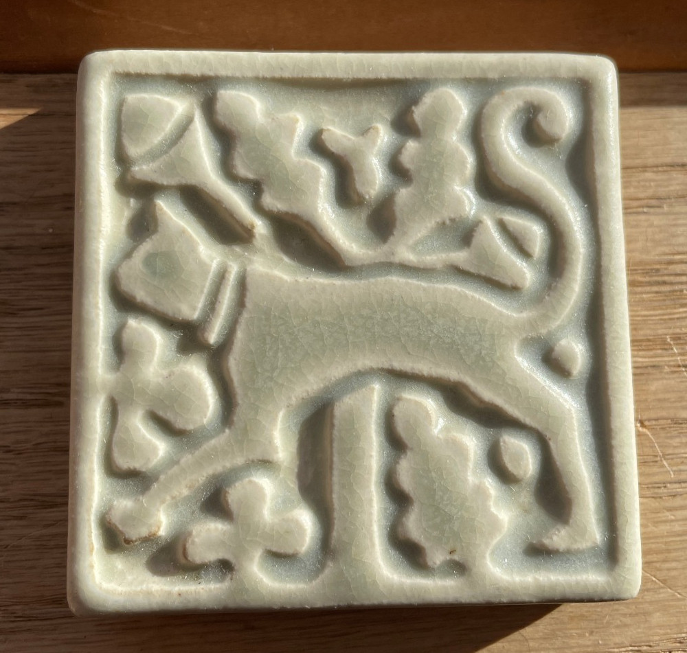 MOTAWI Tileworks Medieval CAT Art Tile 3″x3″ Light Green