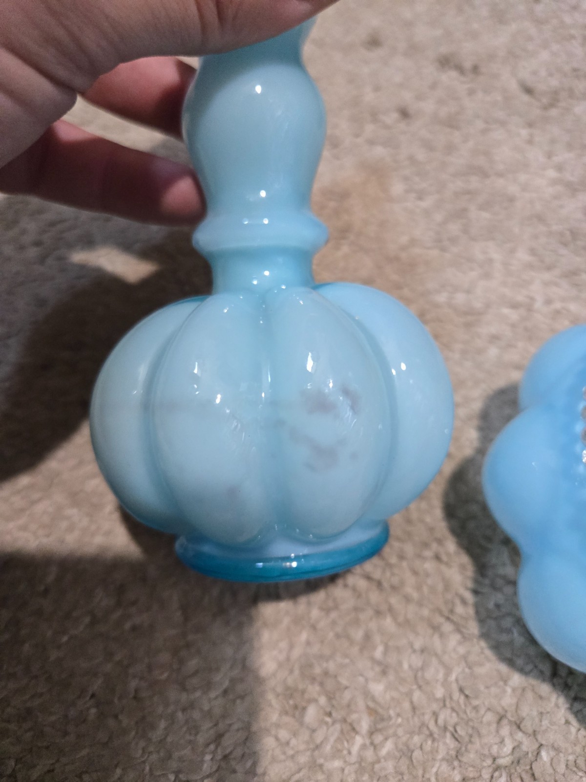 Fenton Blue Clear Glass Melon Perfume Bottles Set of Three