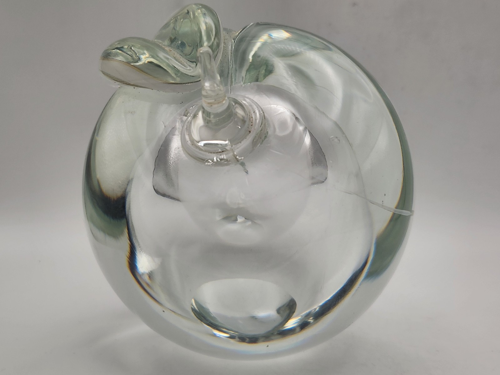 Large Clear Glass Peach Paperweight Handblown 4″ Long Weighs 2lbs