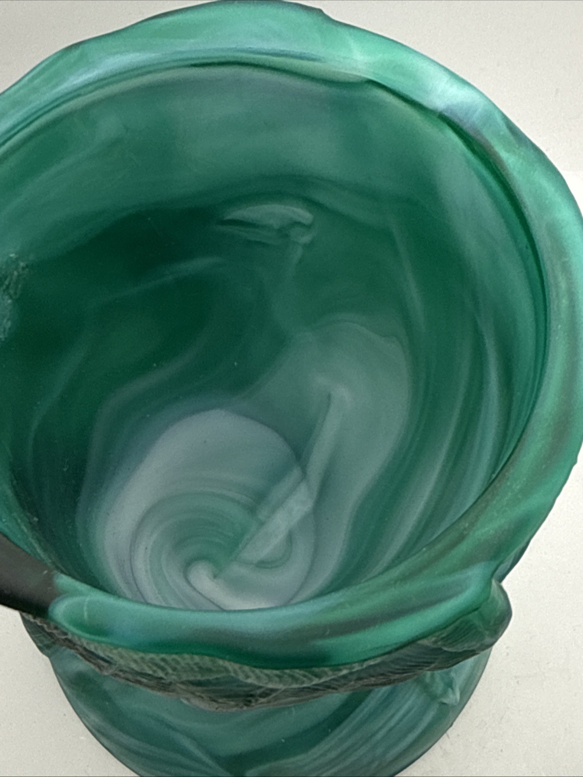 Vintage IMPERIAL SLAG GLASS OWL GREEN JADE SATIN COVERED JAR 6 1/2″ Marked IG