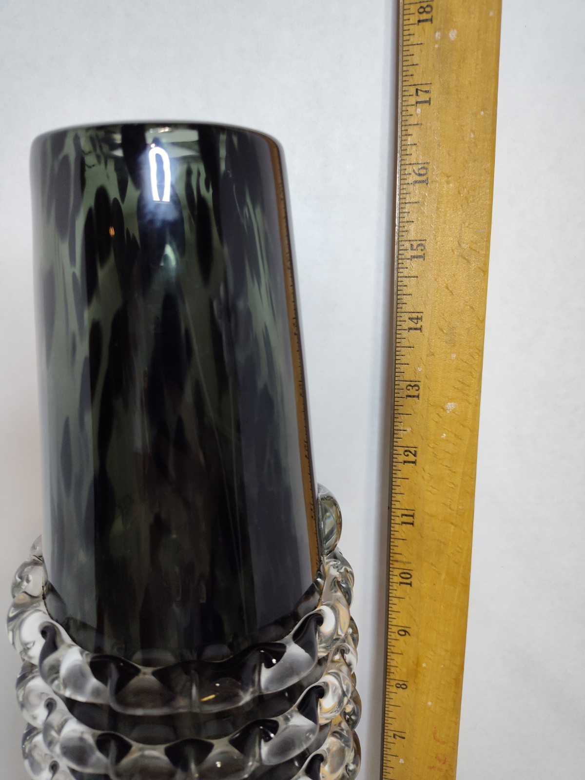 Black Speckled Glass Art Vase With Spiral Skeleton Like Wrap Moody Goth Decor