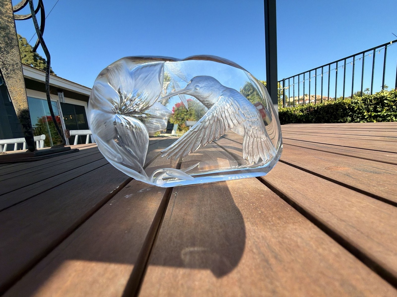 H. Capredoni Signed Crystal Hummingbird and Flower Sculpture