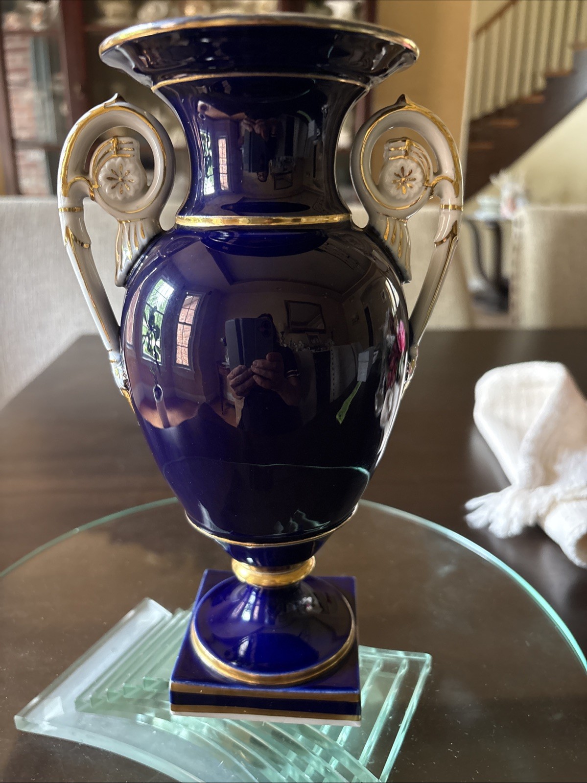 Meissen Porcelain Cobalt Blue & Floral Amphora Vase – 9”-1st Choice,MINT