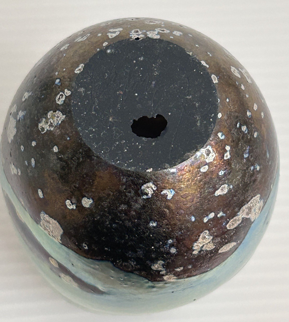 Charles Lotton X Signed Iridescent Blue Brown Green Lava Small Vase *READ AS IS*