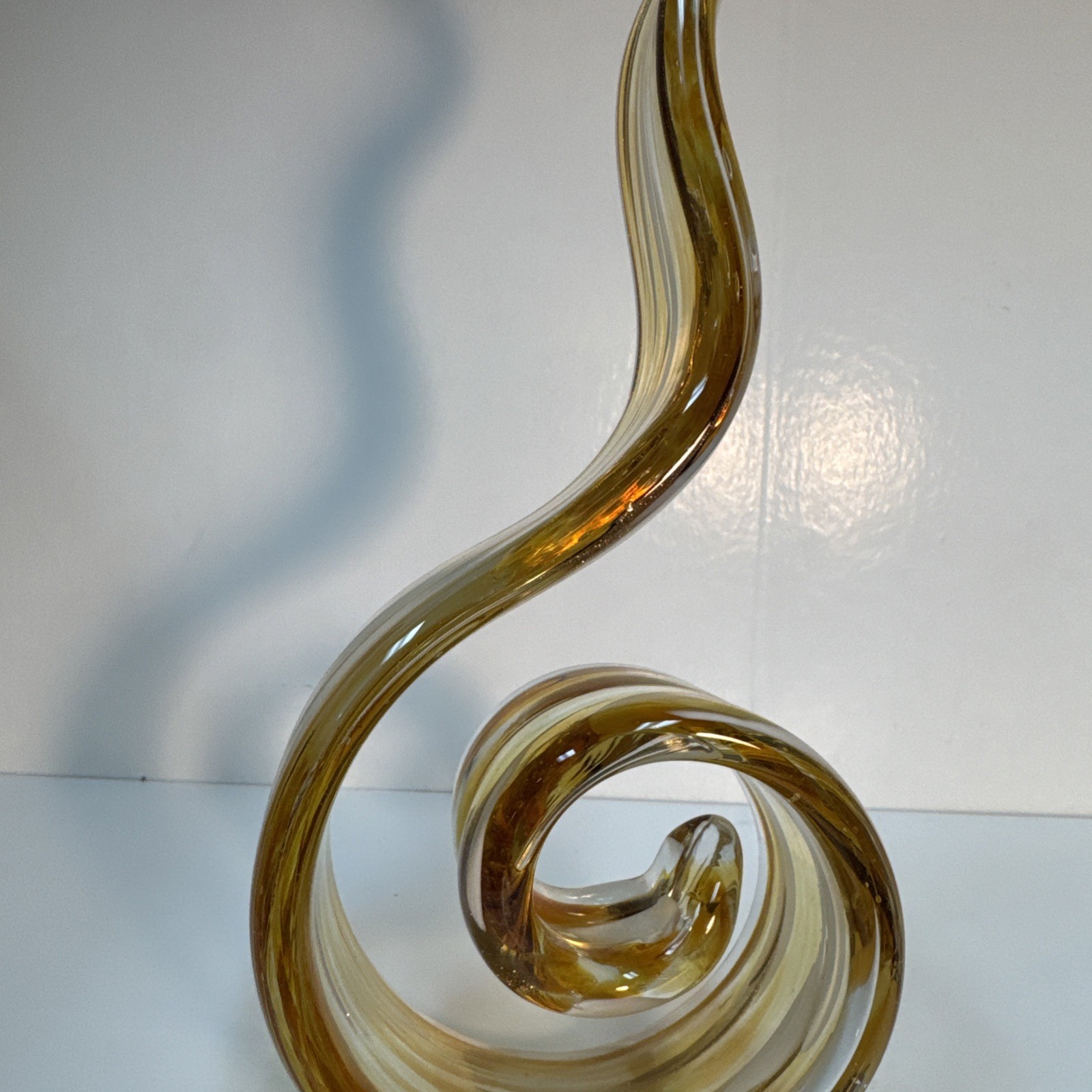 Murano Style Art Glass Sculpture Abstract Green Blue Gold Ribbon Swirled Glass12