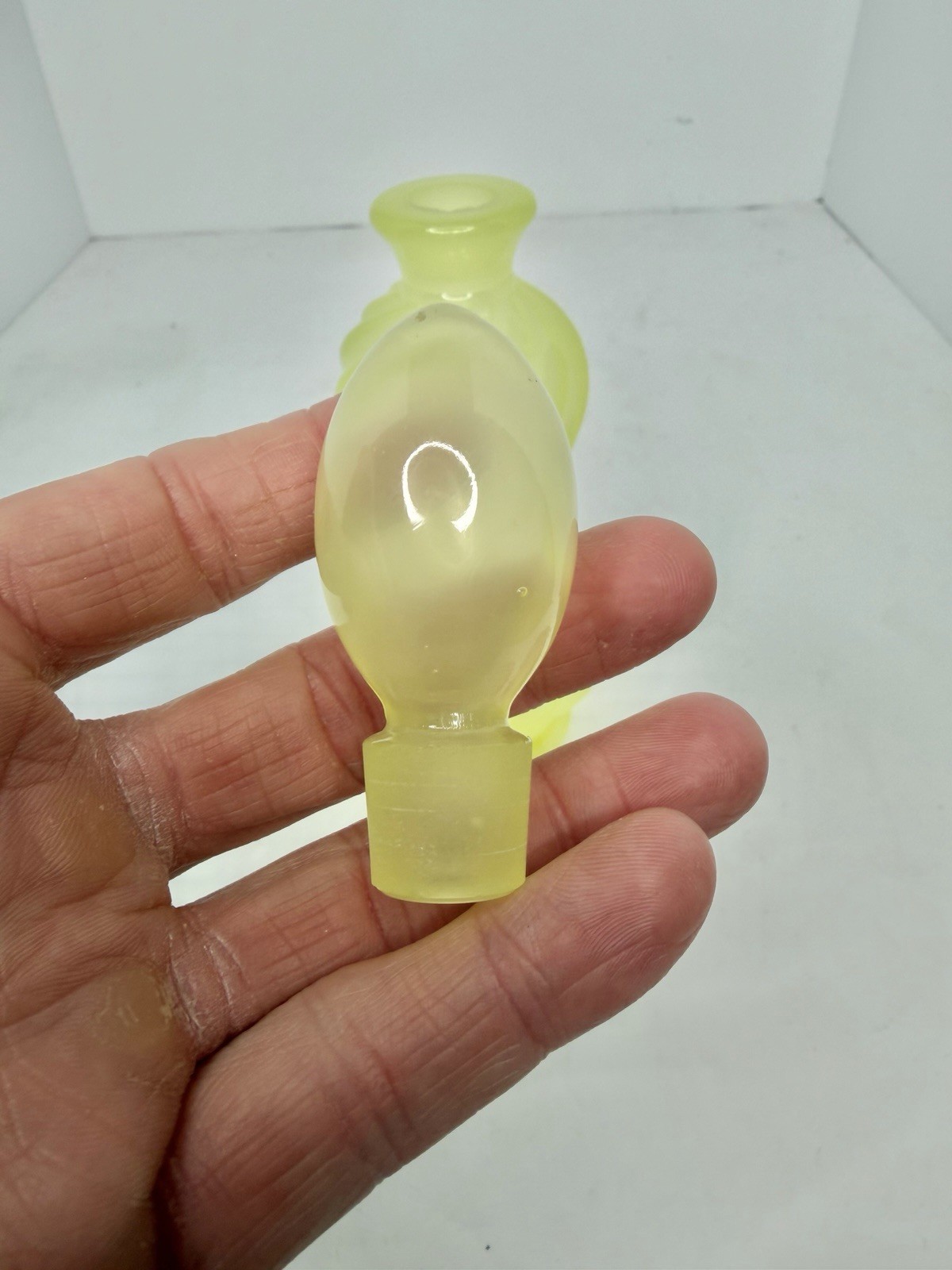 Antique Portieux Vallerysthal Yellow Opaline Vaseline Glass Perfume Bottle