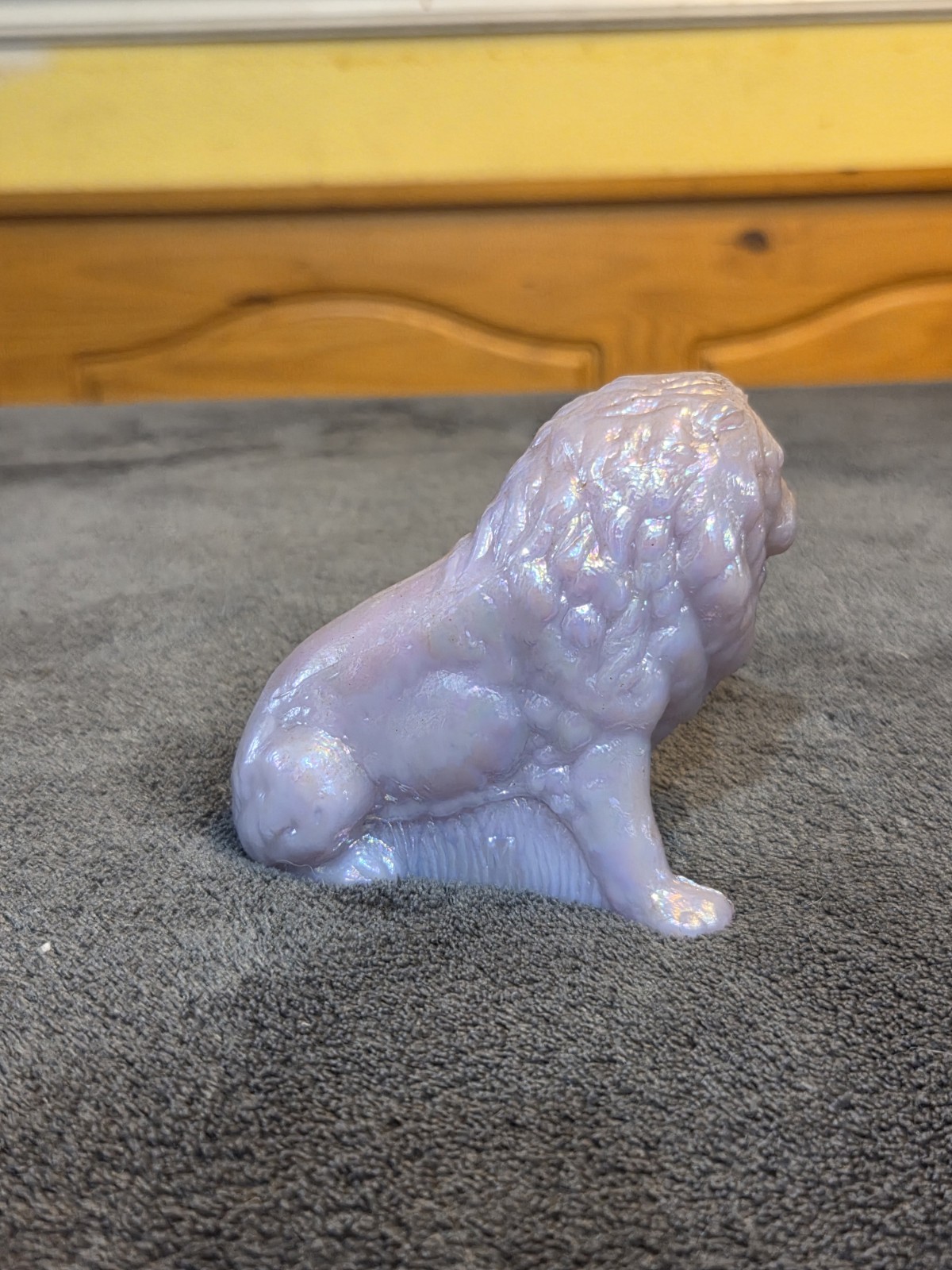 Iridescent Purple Glass Lion Figurine Decorative Animal Decor