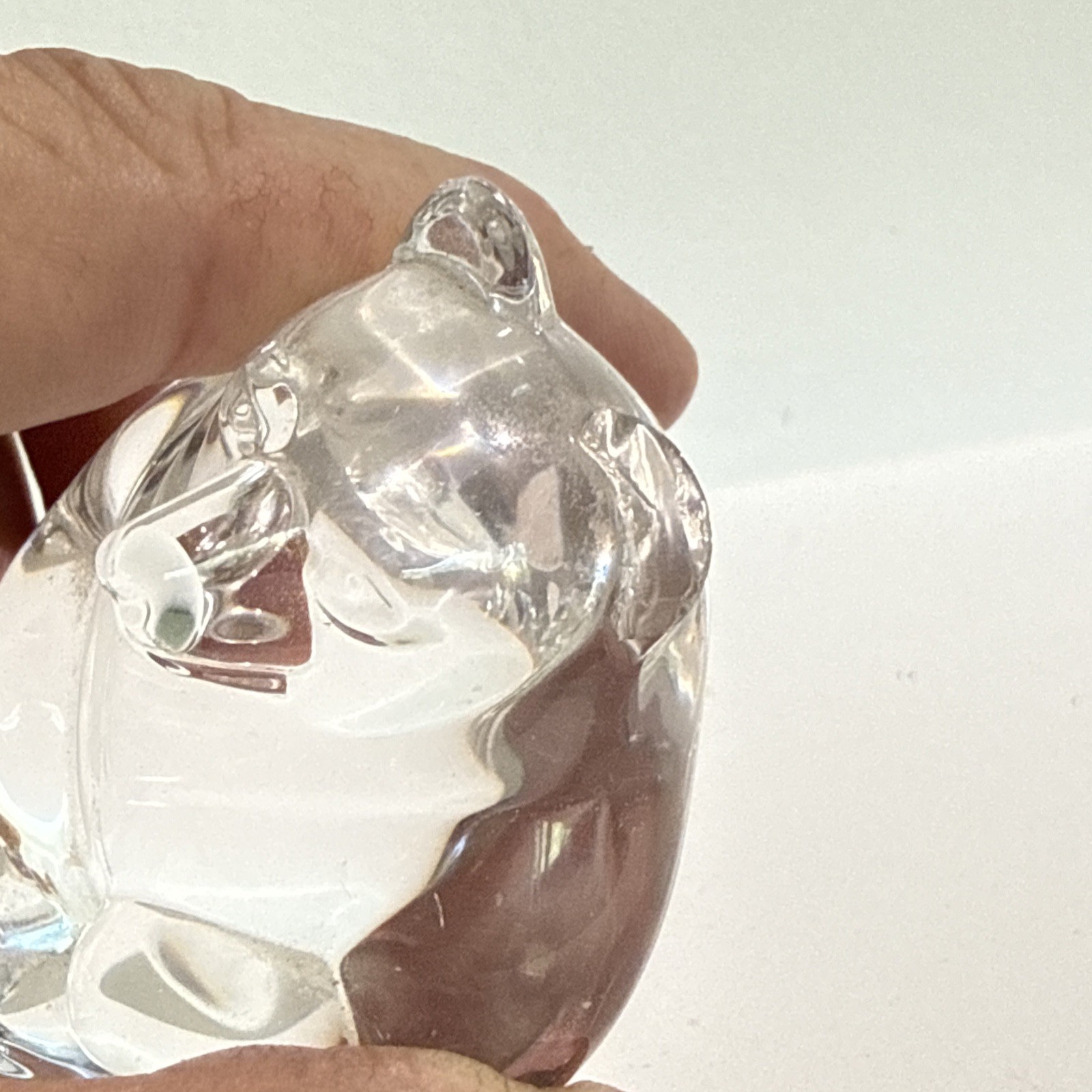 Steuben Bear Crystal Art Glass Figurine Hand Cooler Paperweight Chipped Ear