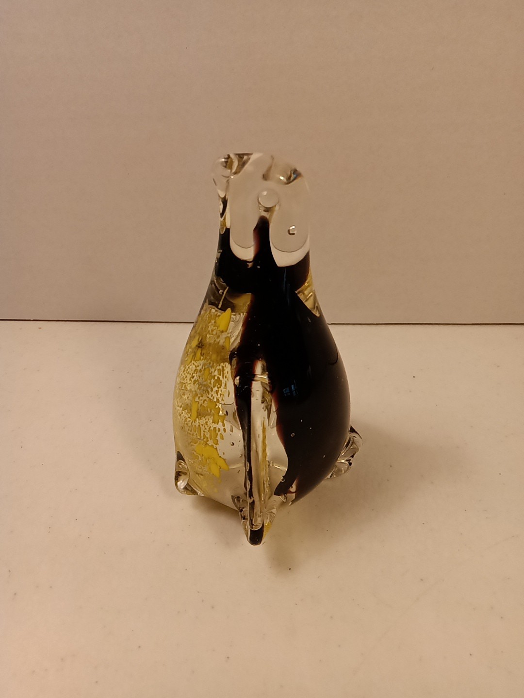 Vintage Art Glass Penquin Paper Weight Black And Yellow