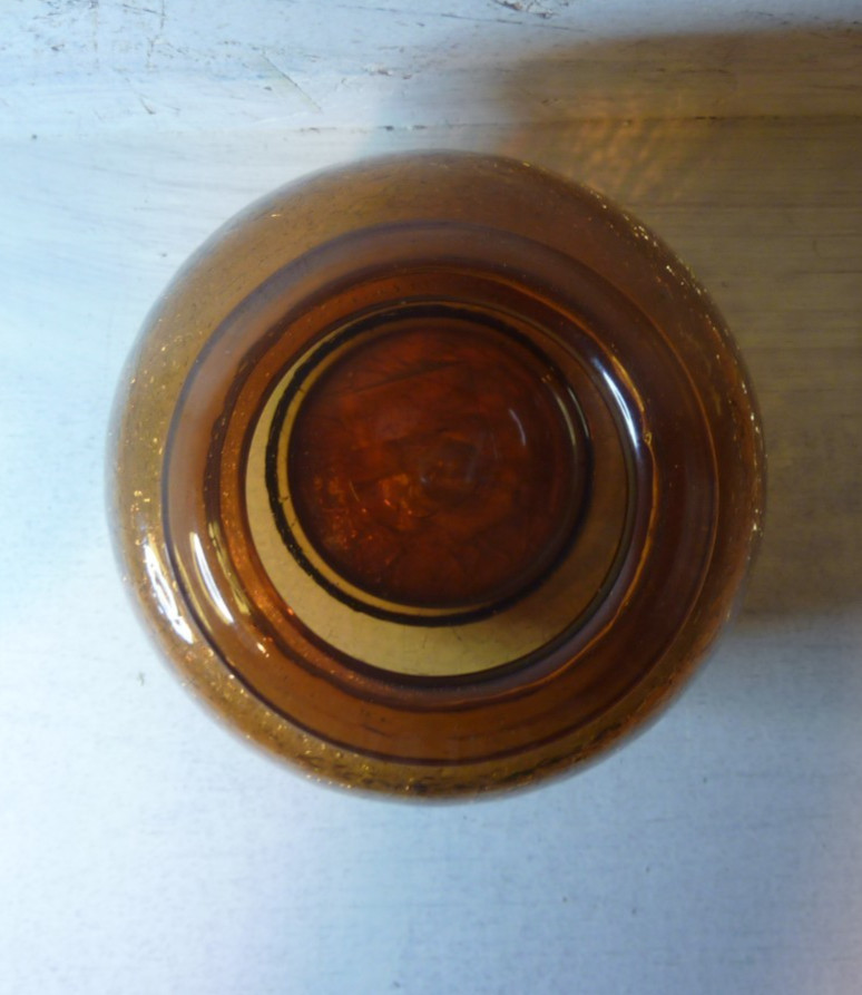 Vintage 5” x 4″ Blenco Crackle Art Glass Brown Amber Round Bowl/Vase