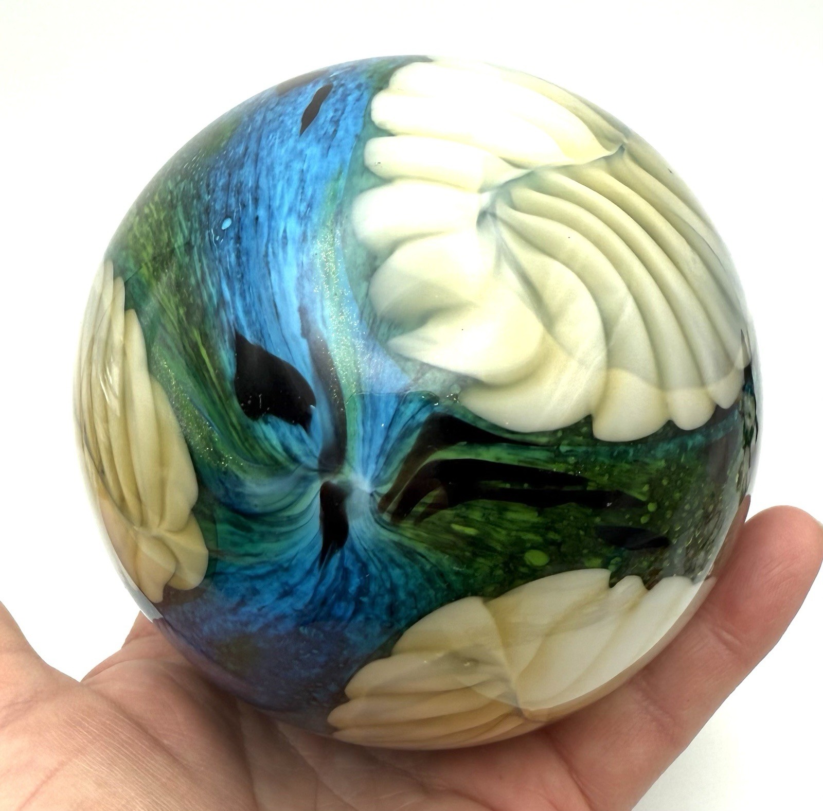 Blown glass gazing ball friendship ornament 4 in Green & Blue Hanging