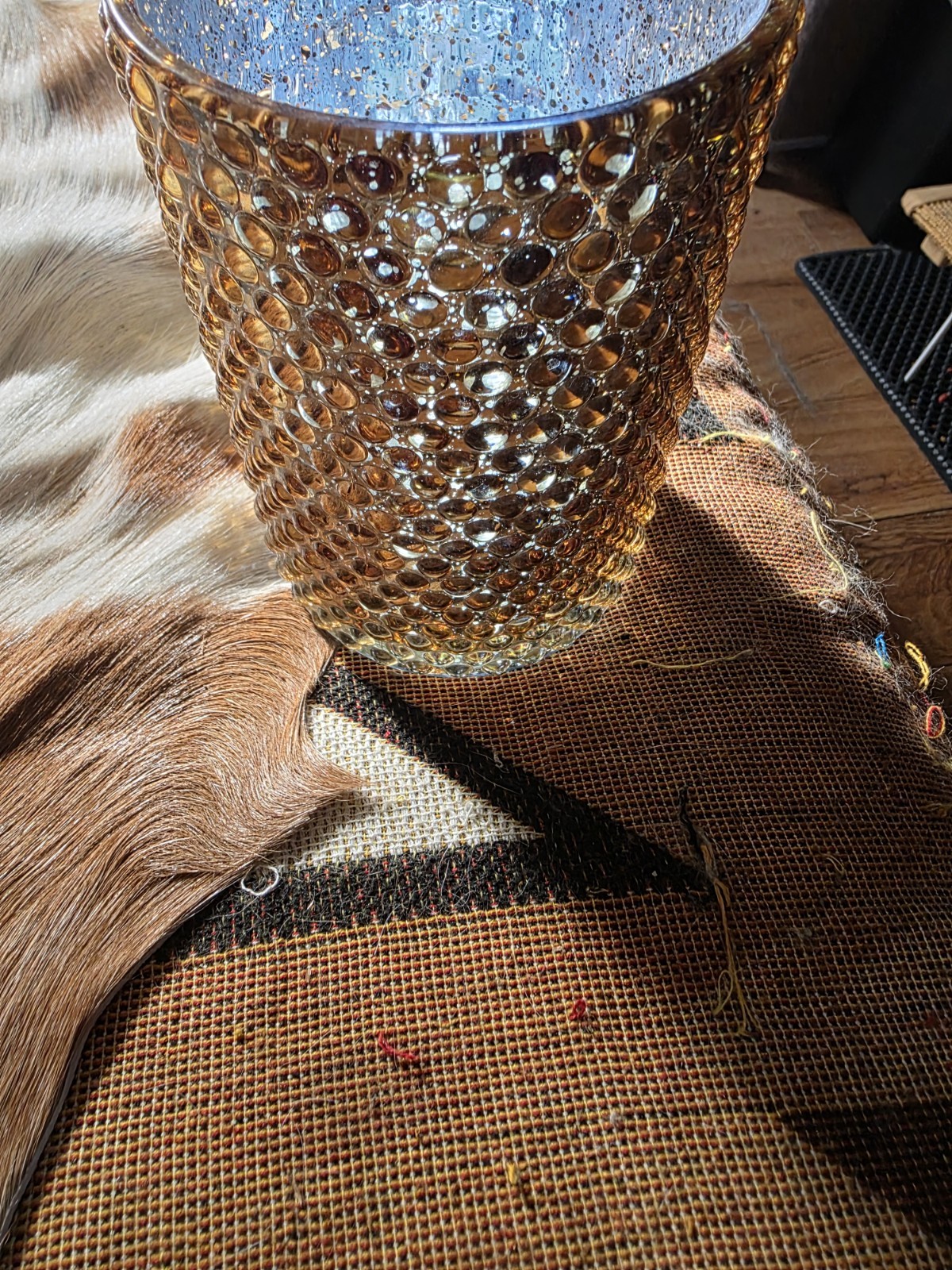 Vintage Amber Hobnail Textured Glass Decorative