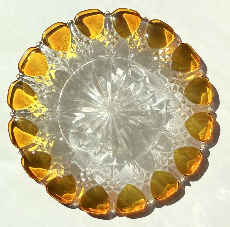 Vintage Art Déco Crystal Plate Val Saint Lambert 1930s Clear and Gold Glass