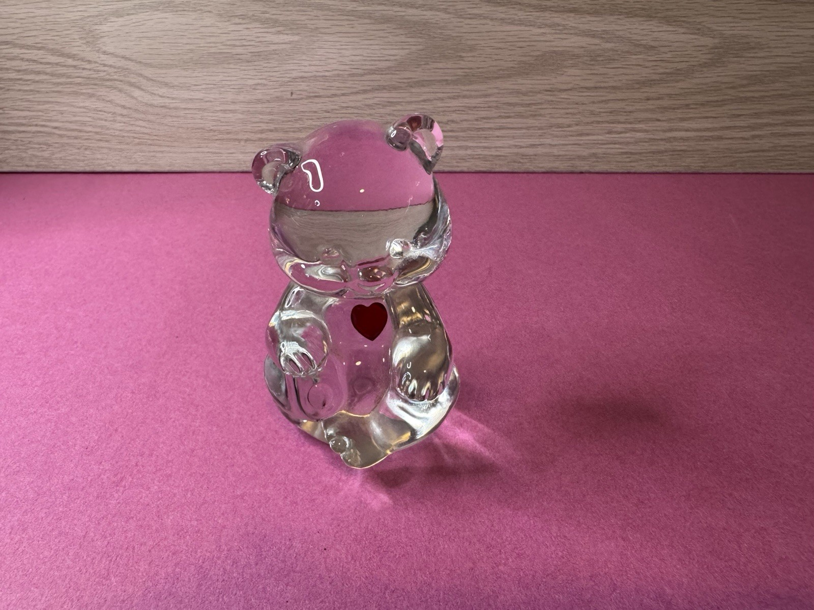 Vtg Fenton Art Glass Birthstone Birthday Bear Ruby Red Heart July Clear