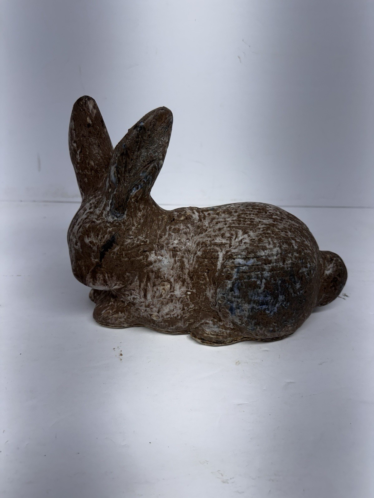 Vintage McCarty Pottery Large Nutmeg Rabbit w/Blue Accents Bunny