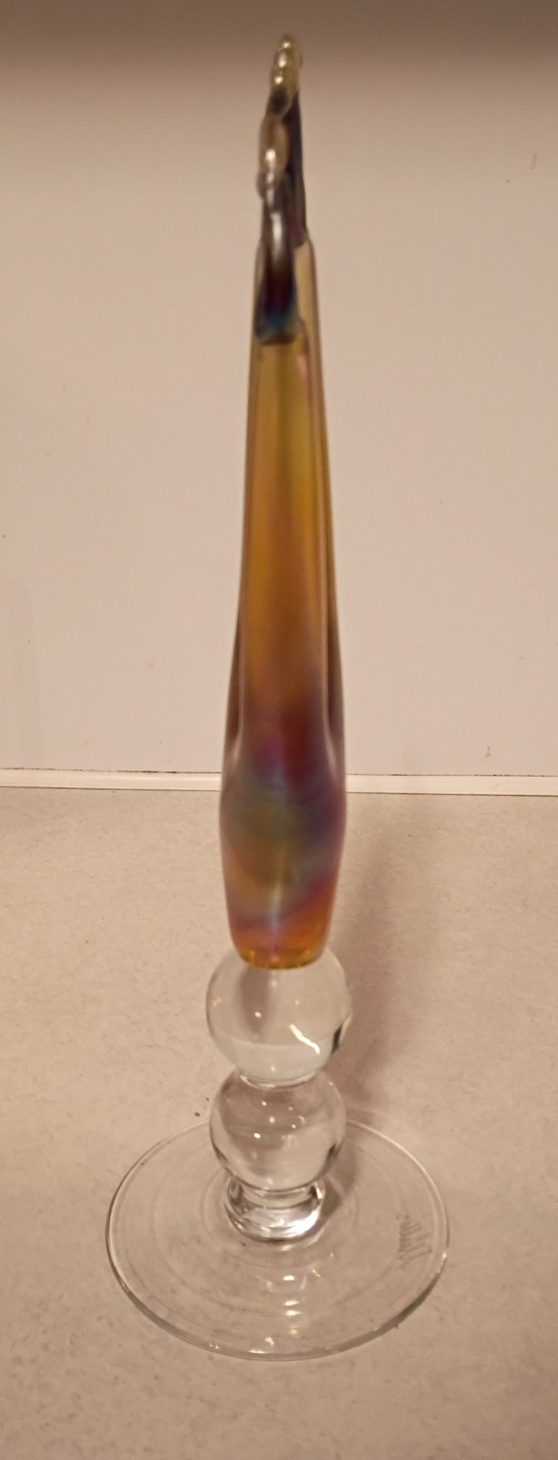 Rare Signed Igor Muller 12″ Gold Iridescent Trident Art Glass Sculpture