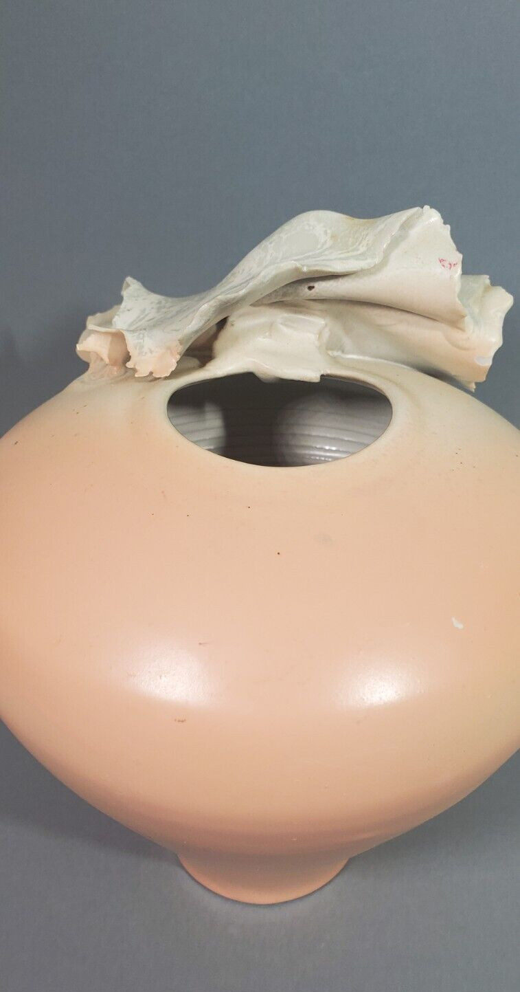 Studio Art Pottery Contemporary Vase Peach Ombre Glaze White Abstract Signed