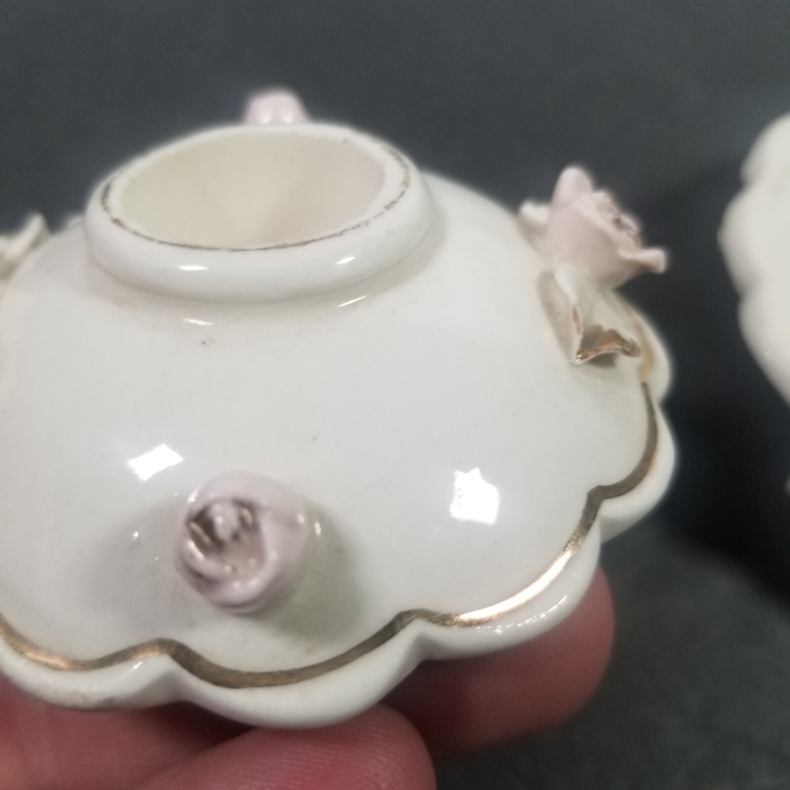 Vintage Pair of RELCO Porcelain Candle Holders with Pink Roses Japan Boudoir