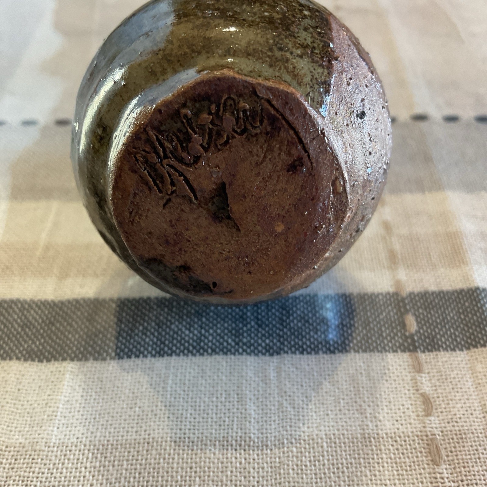 Pottery Bud Vase 3 Inches Tall Signed