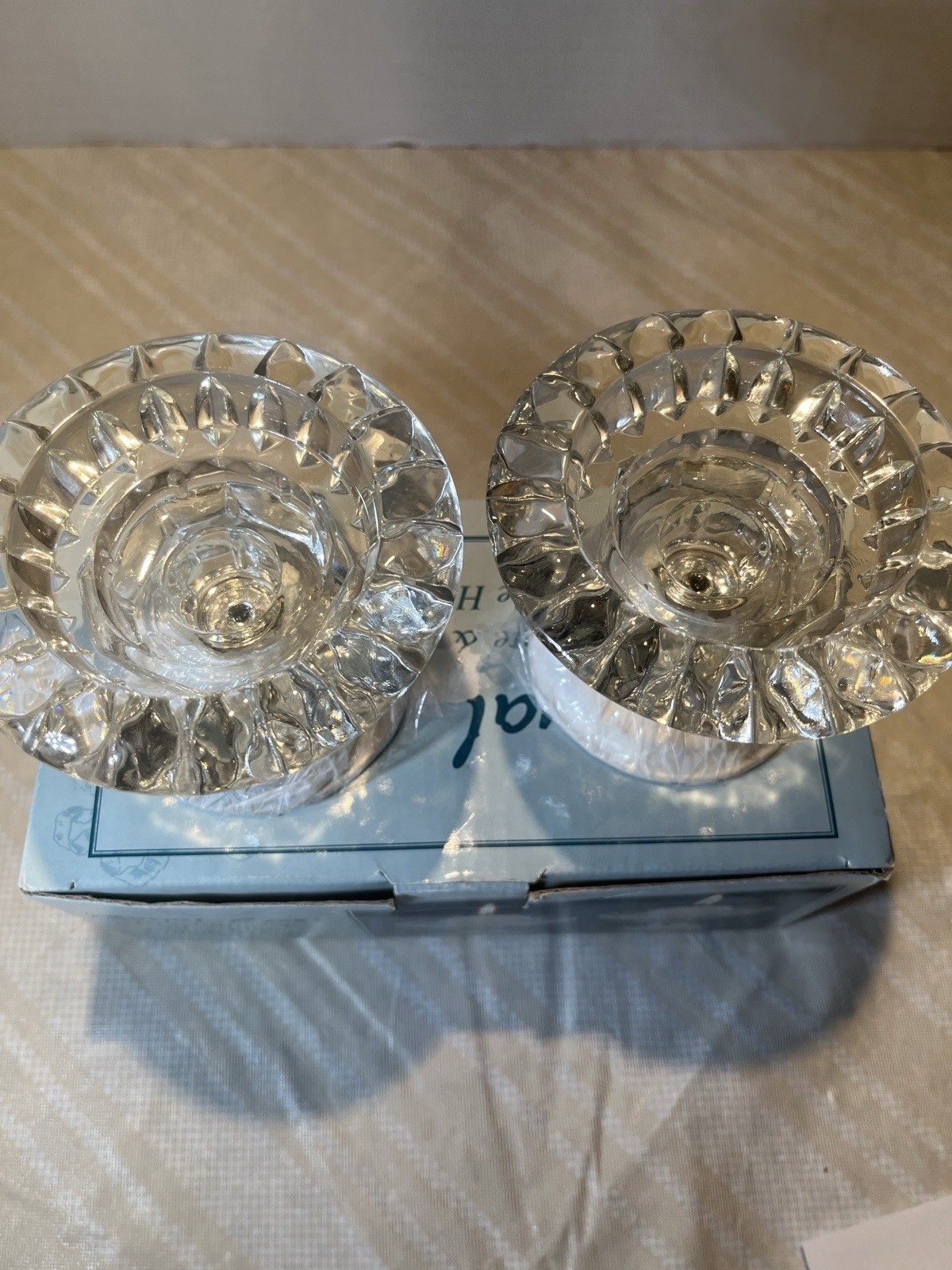Royal Crest Crystal Candle Holders Pair Glass Silverplate Base Tealight VTG