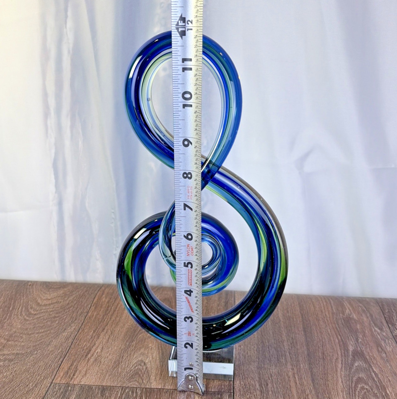 Lg 12″ Hand Blown Blue Murano Style Art Glass Sculpture Music Note Treble Clef