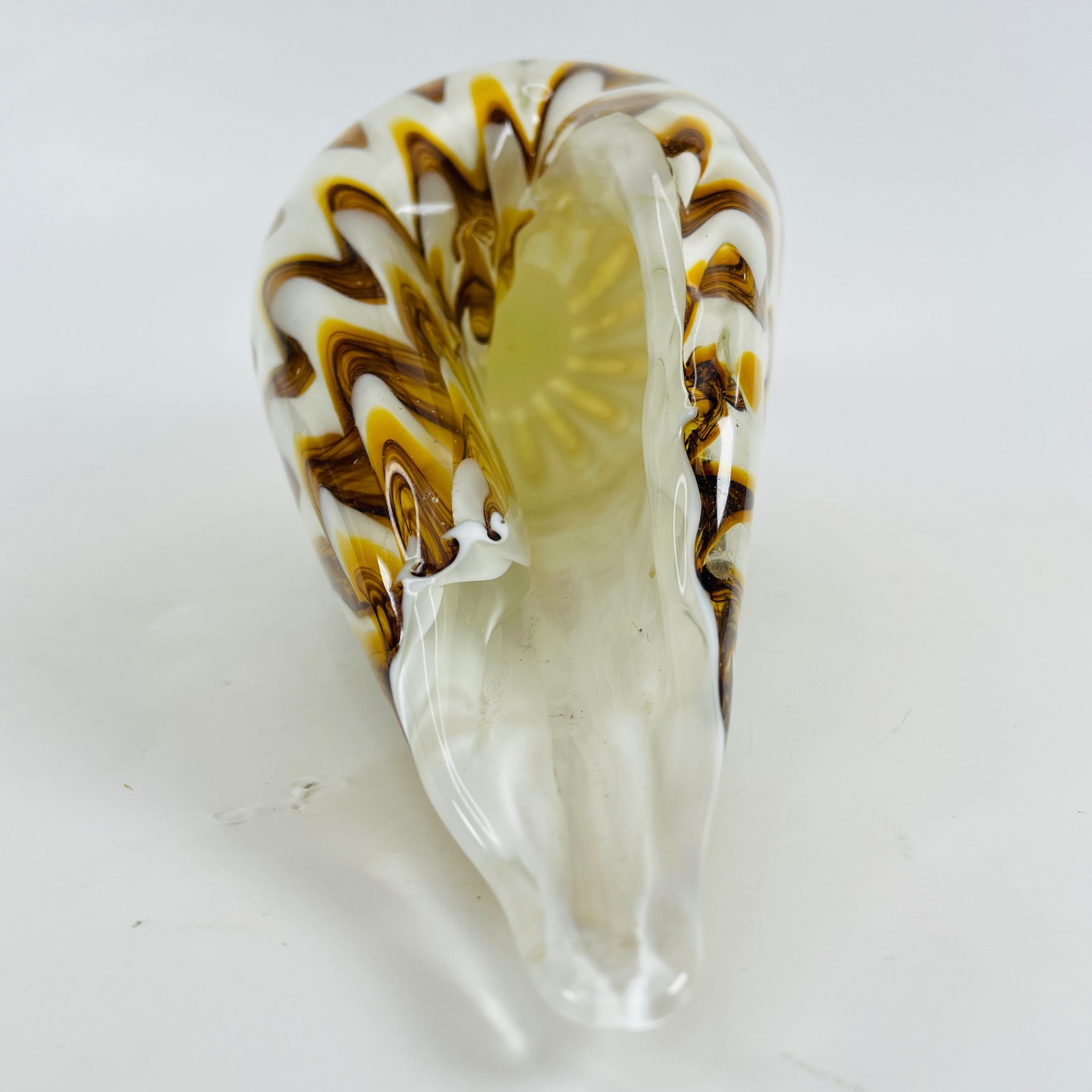 Vintage 11.5″ Cased Art Glass Shell Figurine Brown Yellow Conch Sculpture