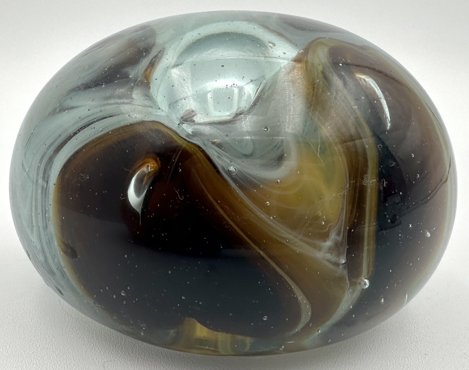 Art Glass Paperweight Abstract Flower Bubble Multicolor Brown