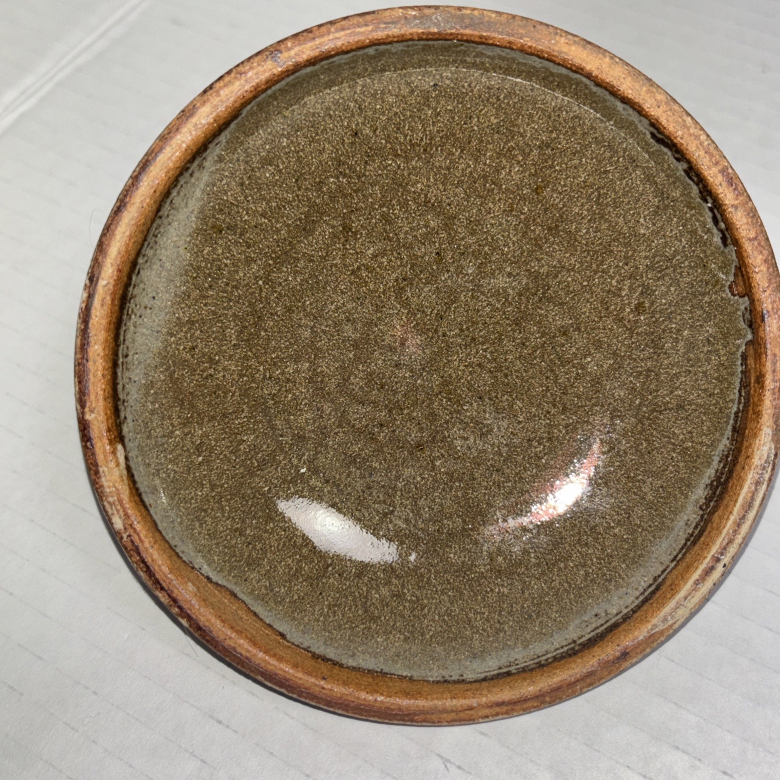 Vintage Hand Thrown Pottery Piece Stoneware Blue Glaze White Floral Design Large