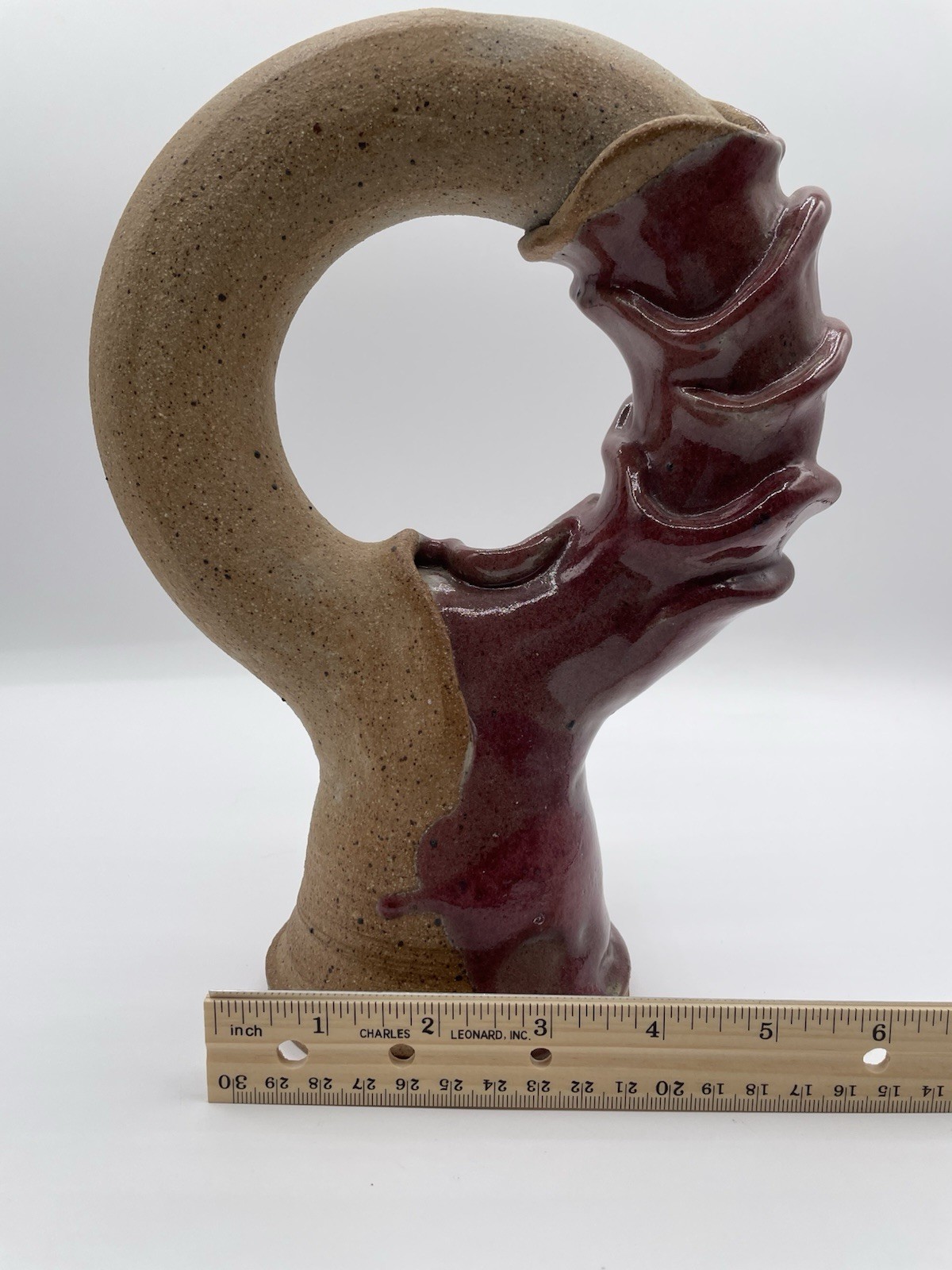 Vintage 10” Donut Style Art Pottery Vase Listed Artist Joyce Boston